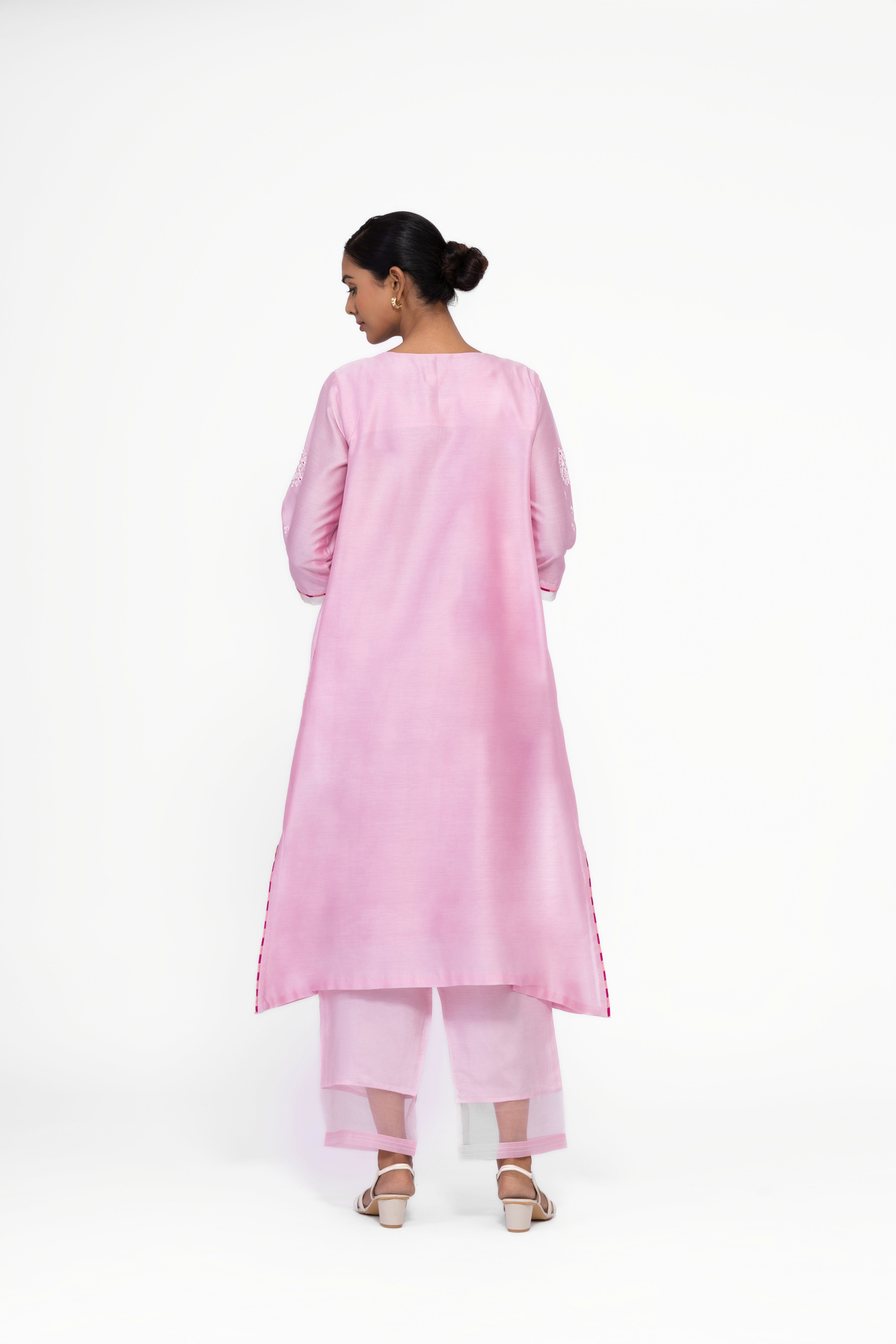 ROSE PETAL - ROUND NECK - CHANDERI SILK  A-LINE KURTA SET