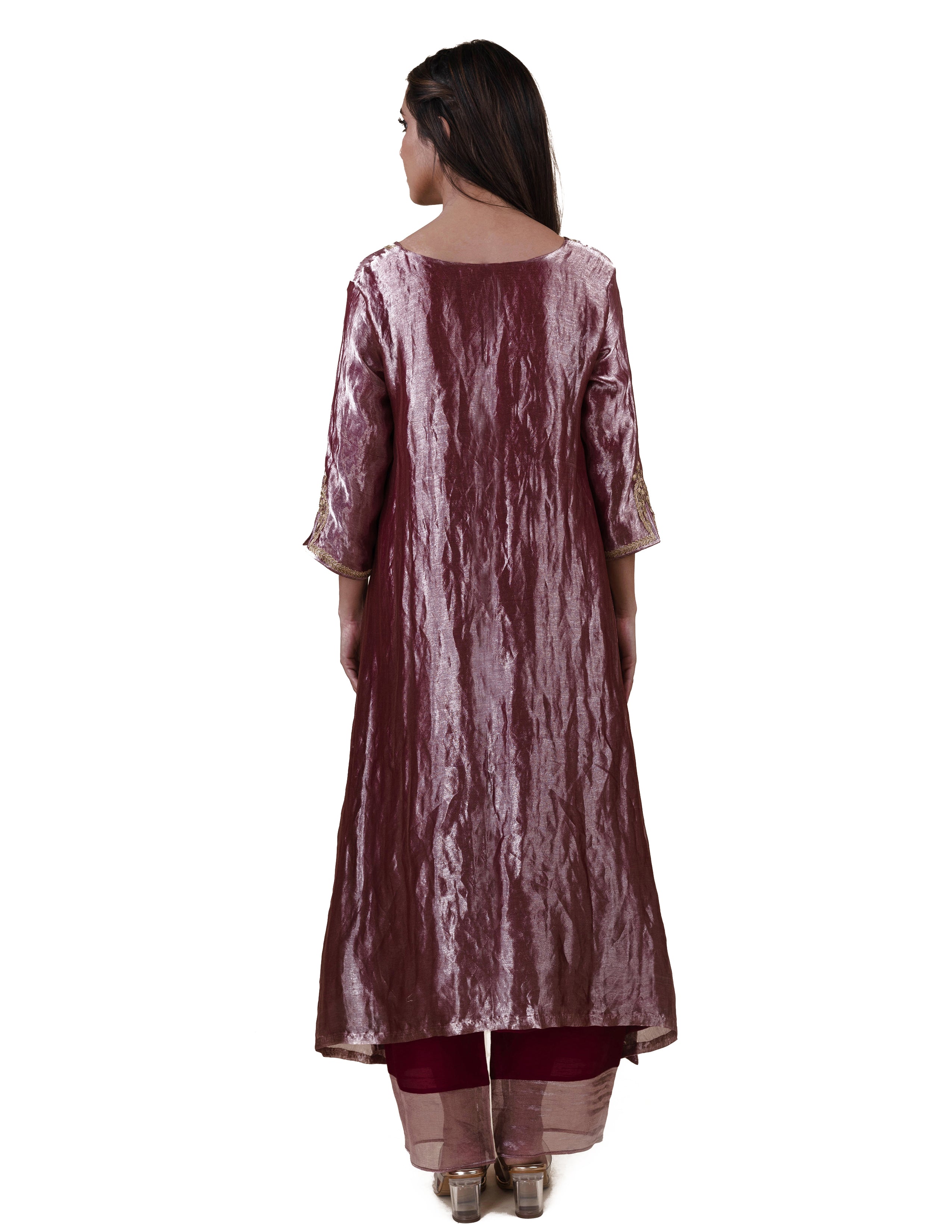 Mauve Tissue - A-line Kurta Set