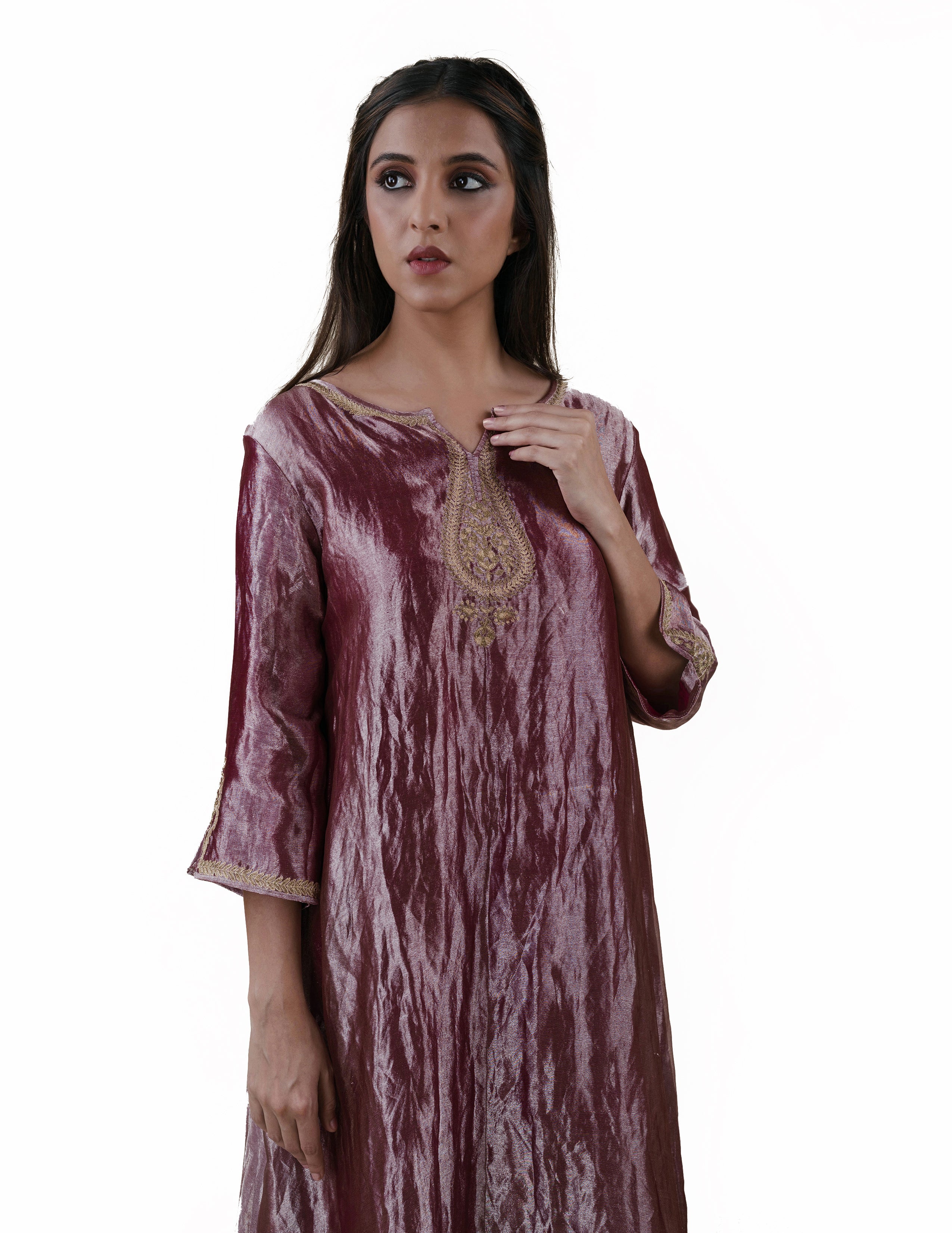 Mauve Tissue - A-line Kurta Set
