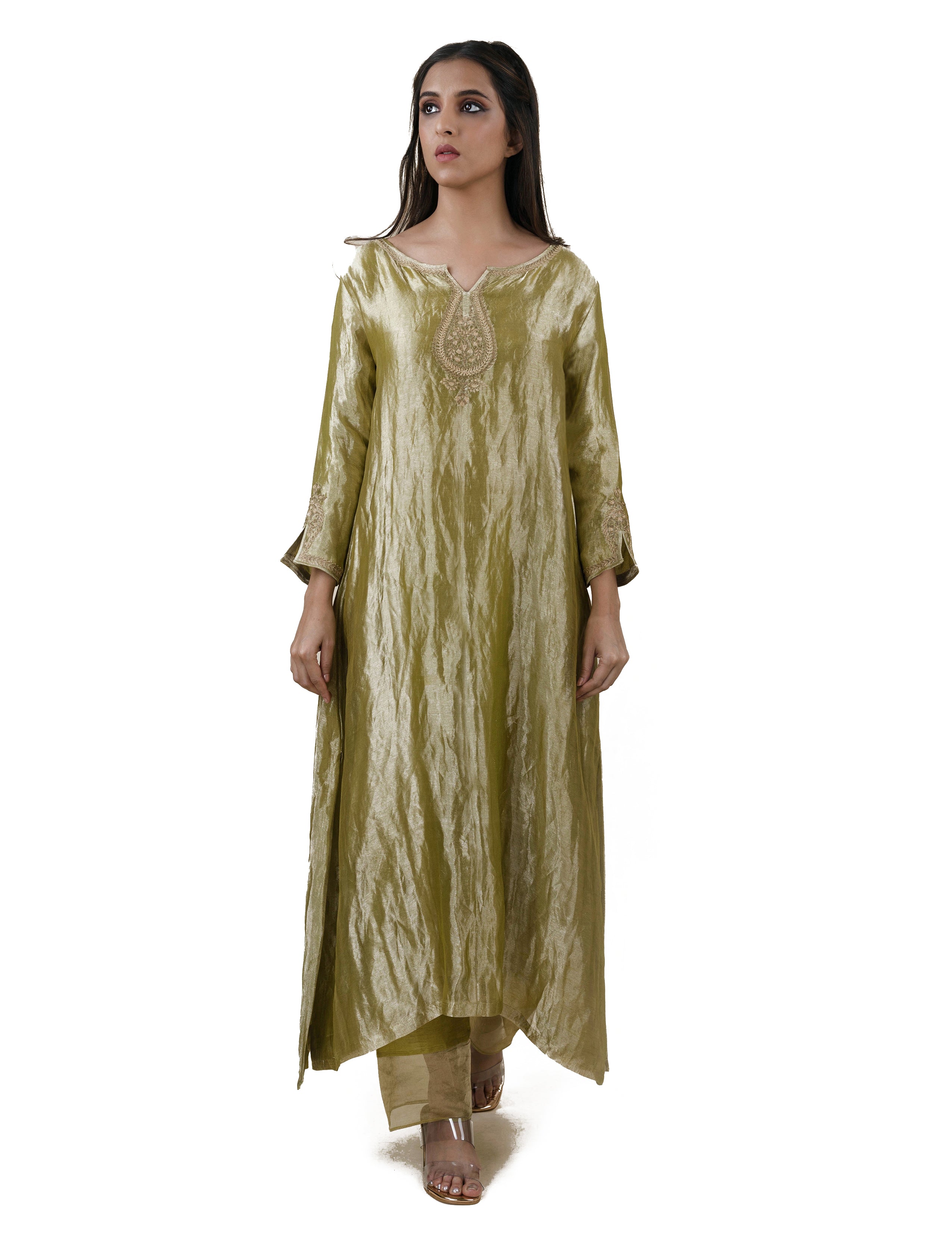 Green Tissue - A-line Kurta Set