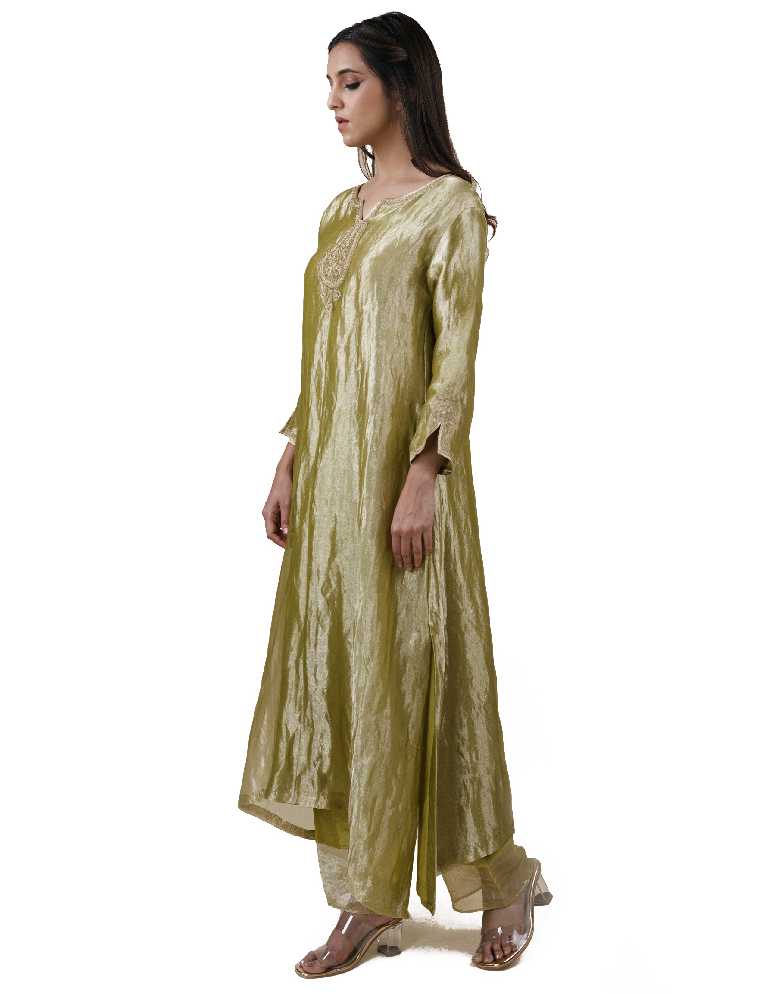 Green Tissue - A-line Kurta Set