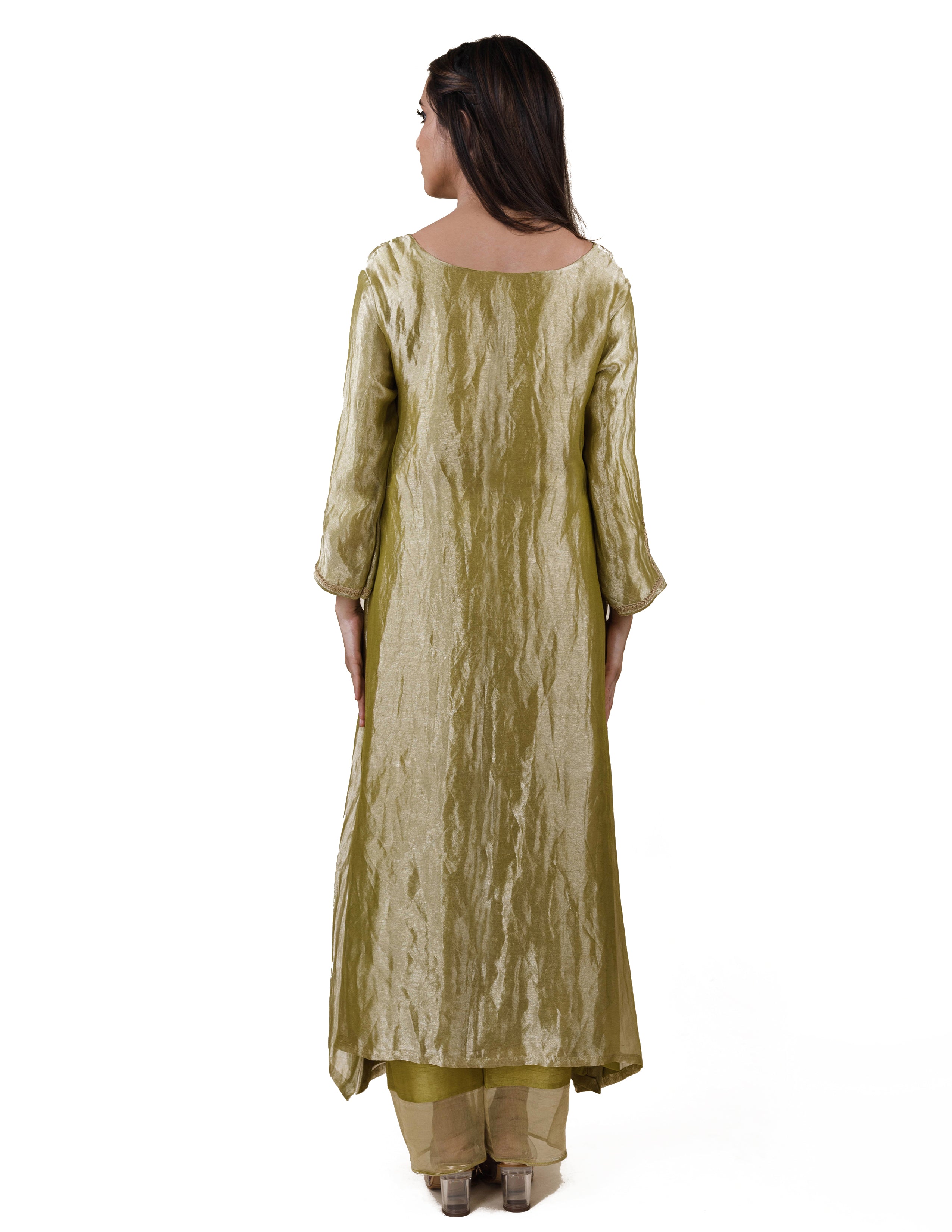 Green Tissue - A-line Kurta Set
