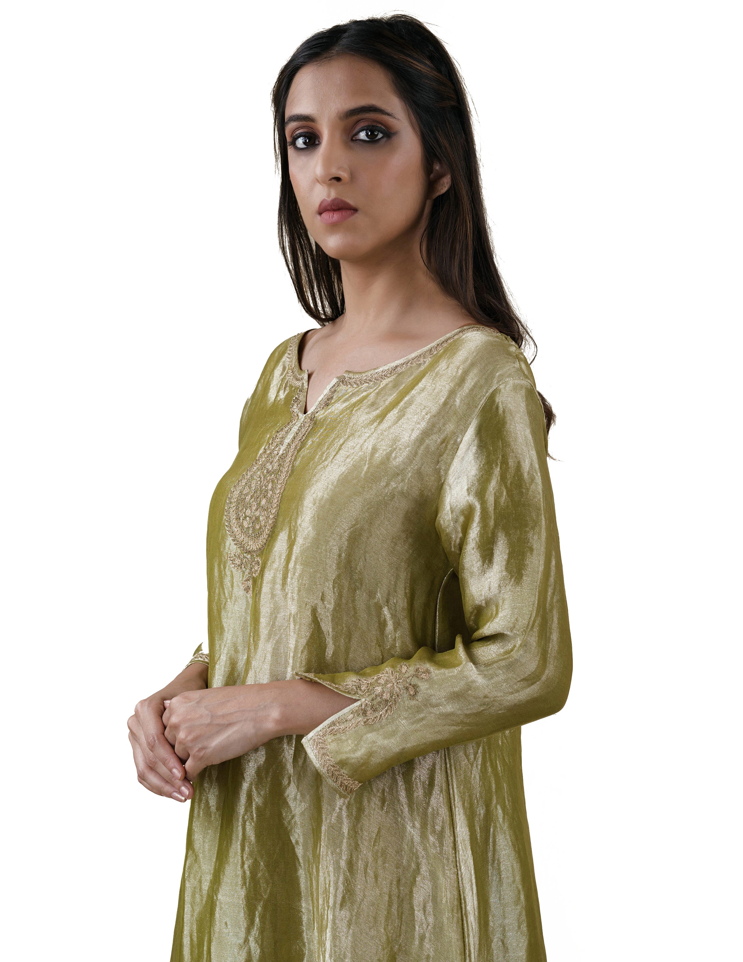Green Tissue - A-line Kurta Set