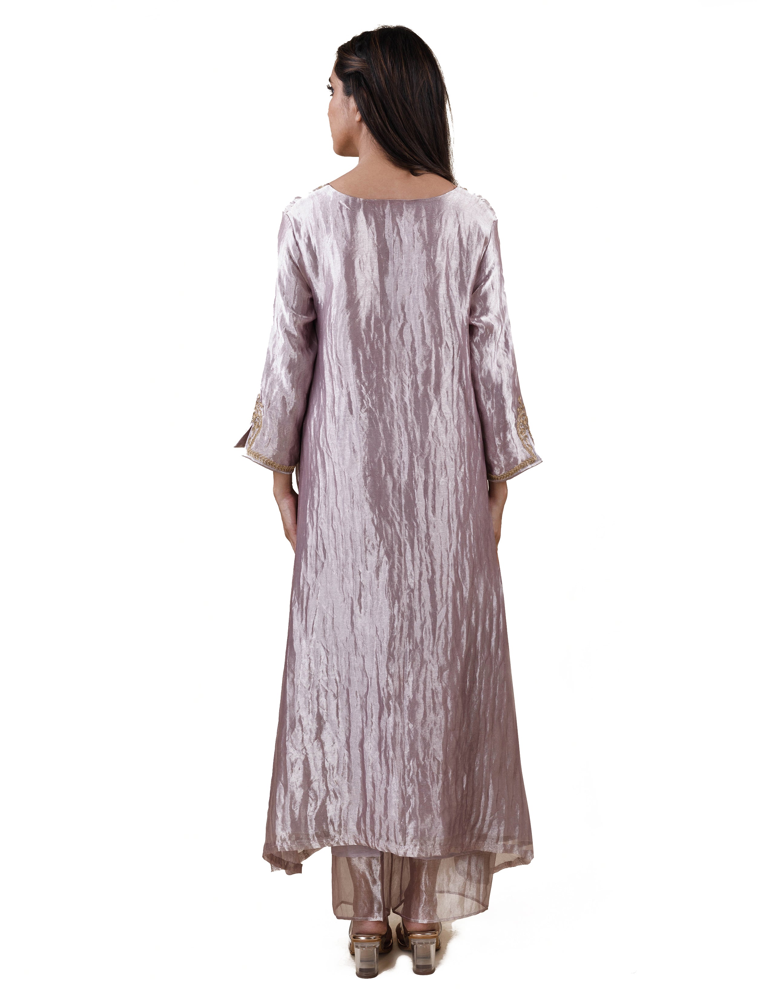 Grey Tissue - A-line Kurta Set