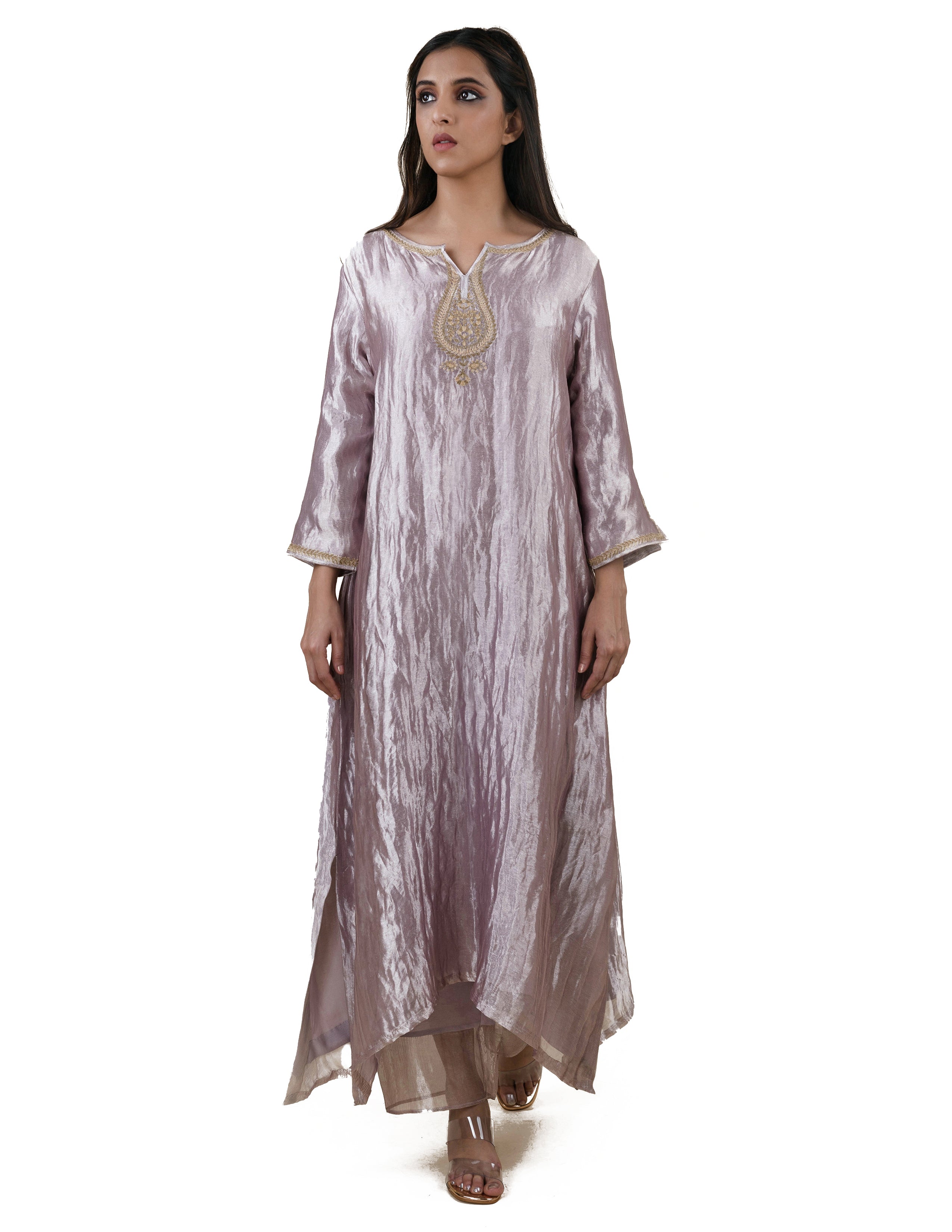 Grey Tissue - A-line Kurta Set