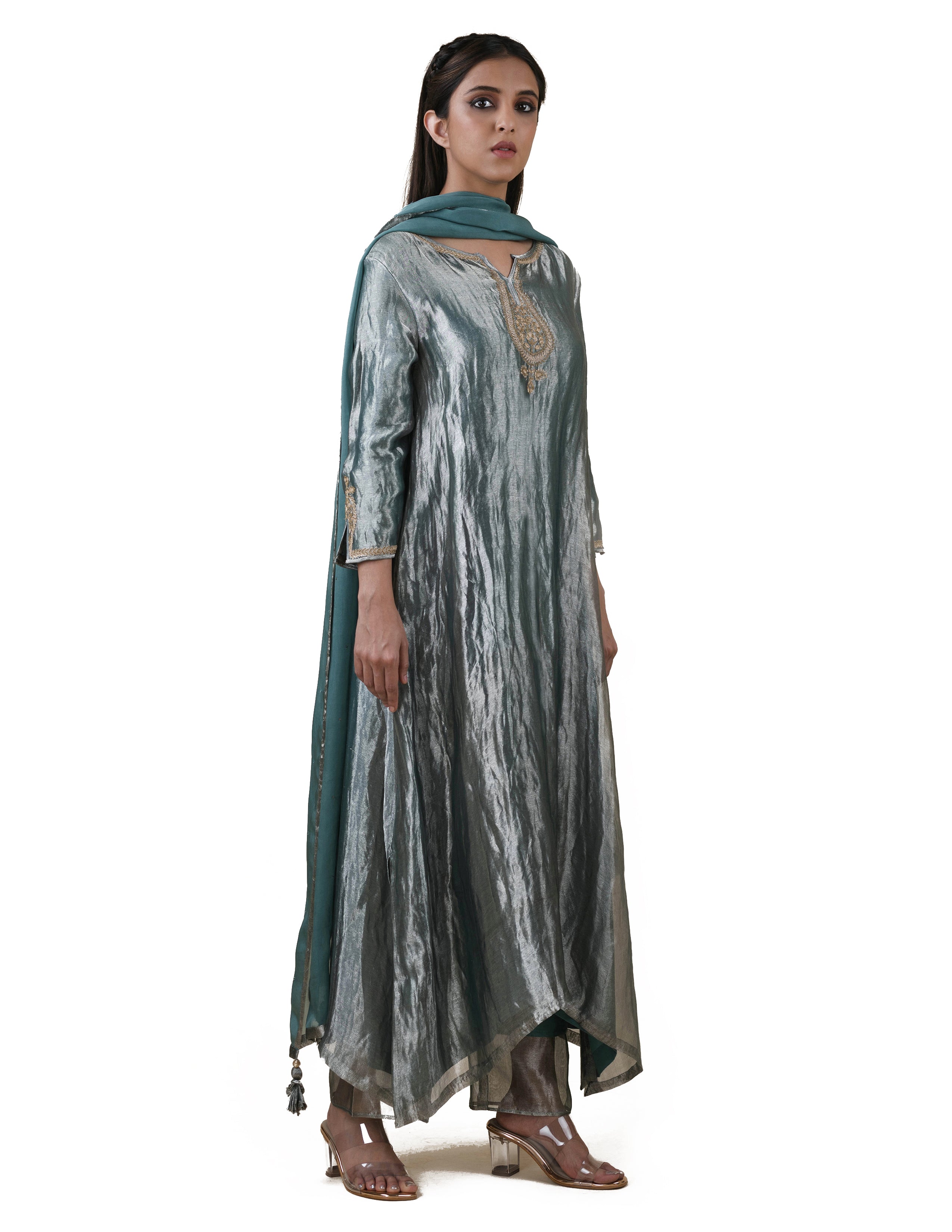 Blue Tissue - A-line Kurta Set
