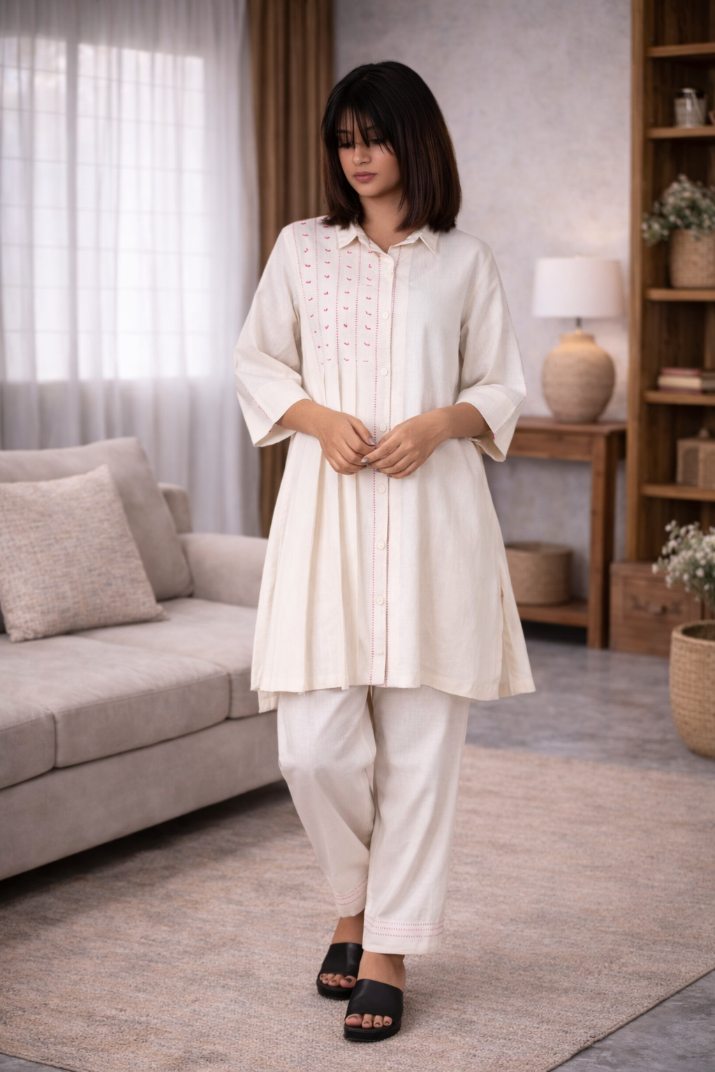 Cloud White Shirt & Pants Set - coord set