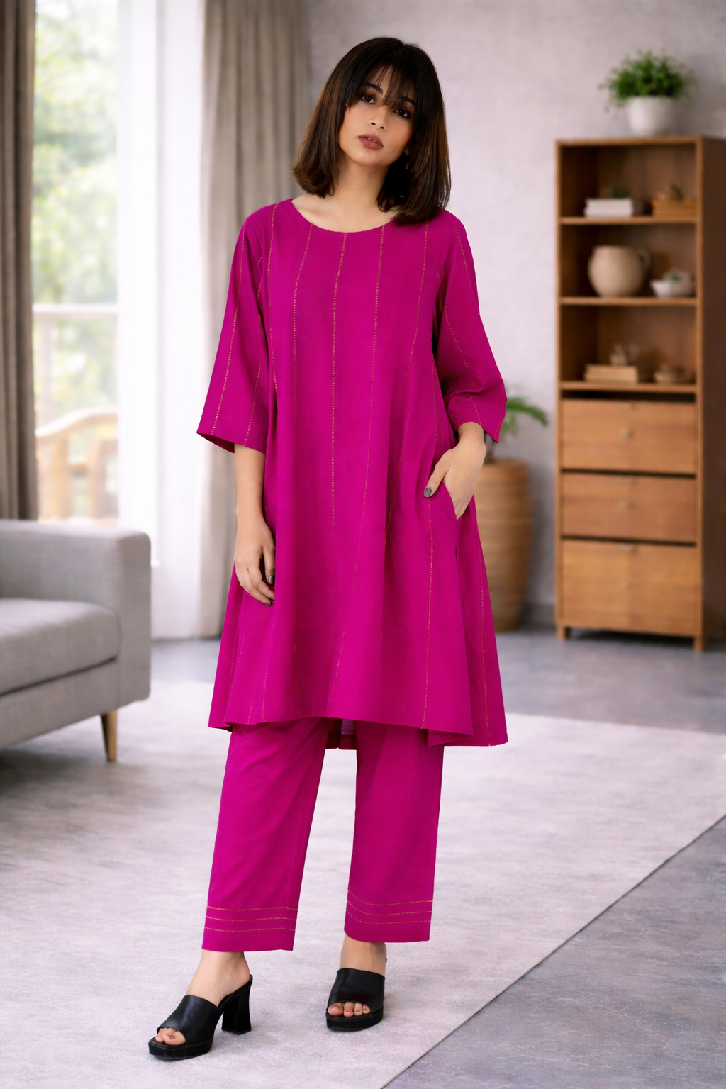 Fuchsia Tunic/Dress & Pants Set