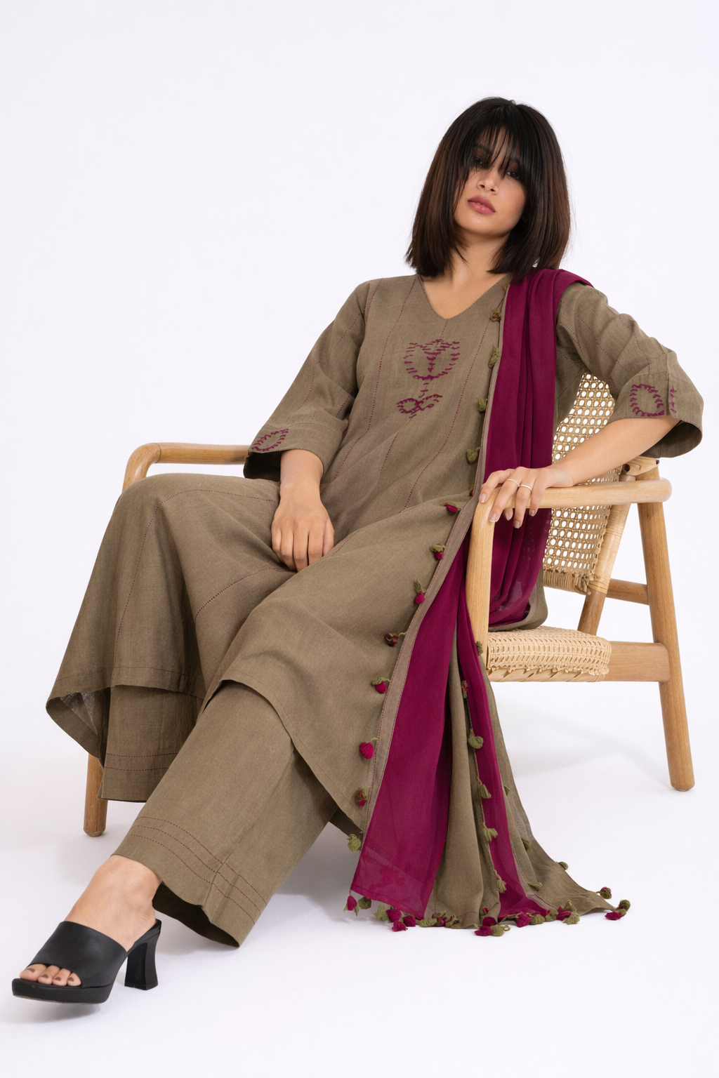 Olive Khakhi Kurta Set