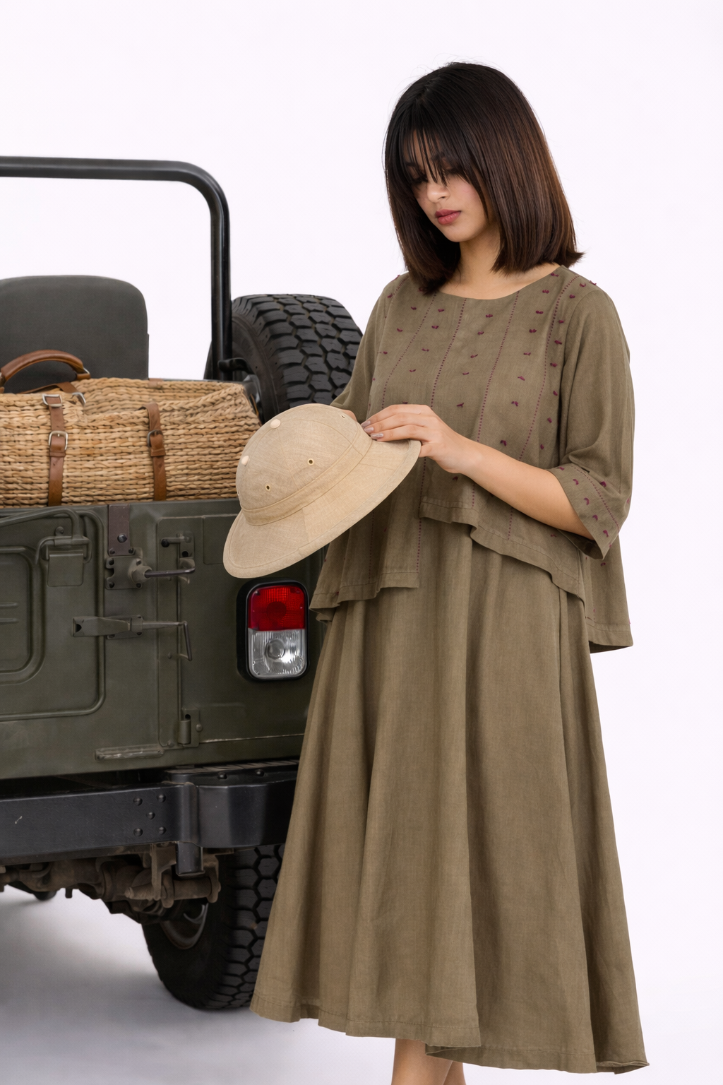Olive Khakhi Layered Dress