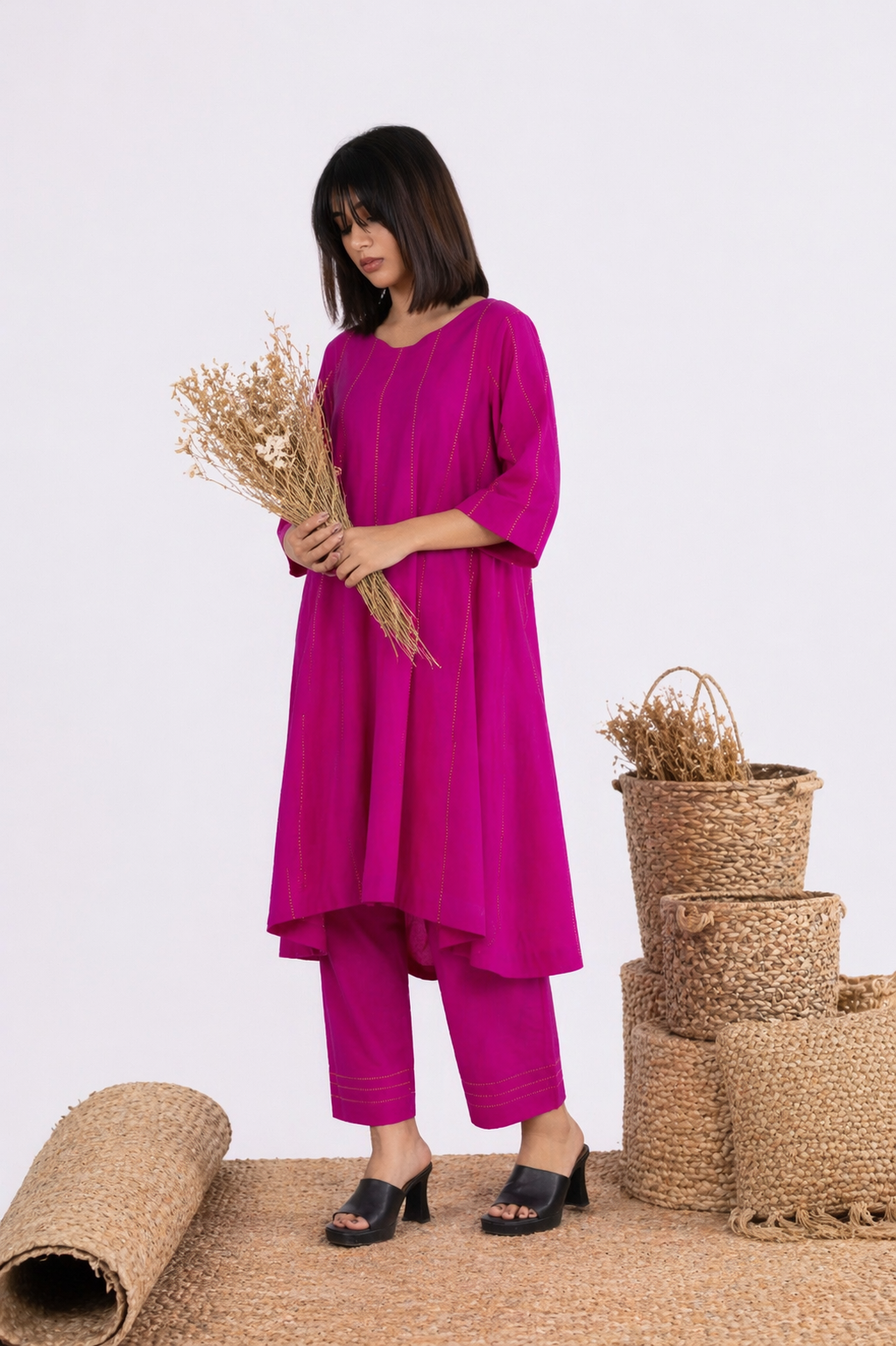 Fuchsia Tunic/Dress & Pants Set