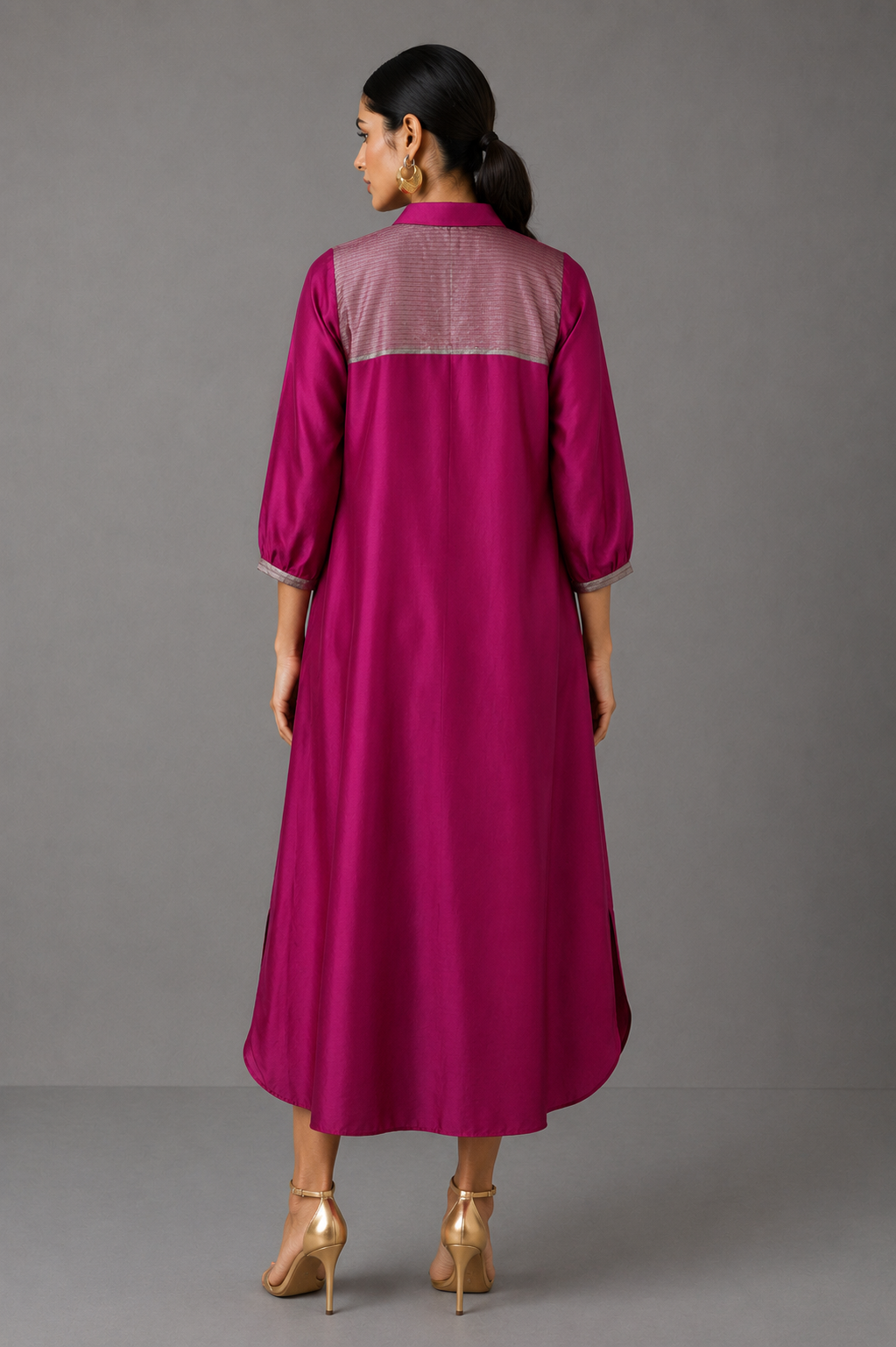 Collared Long Shirt / Shirt Dress - Fuchsia