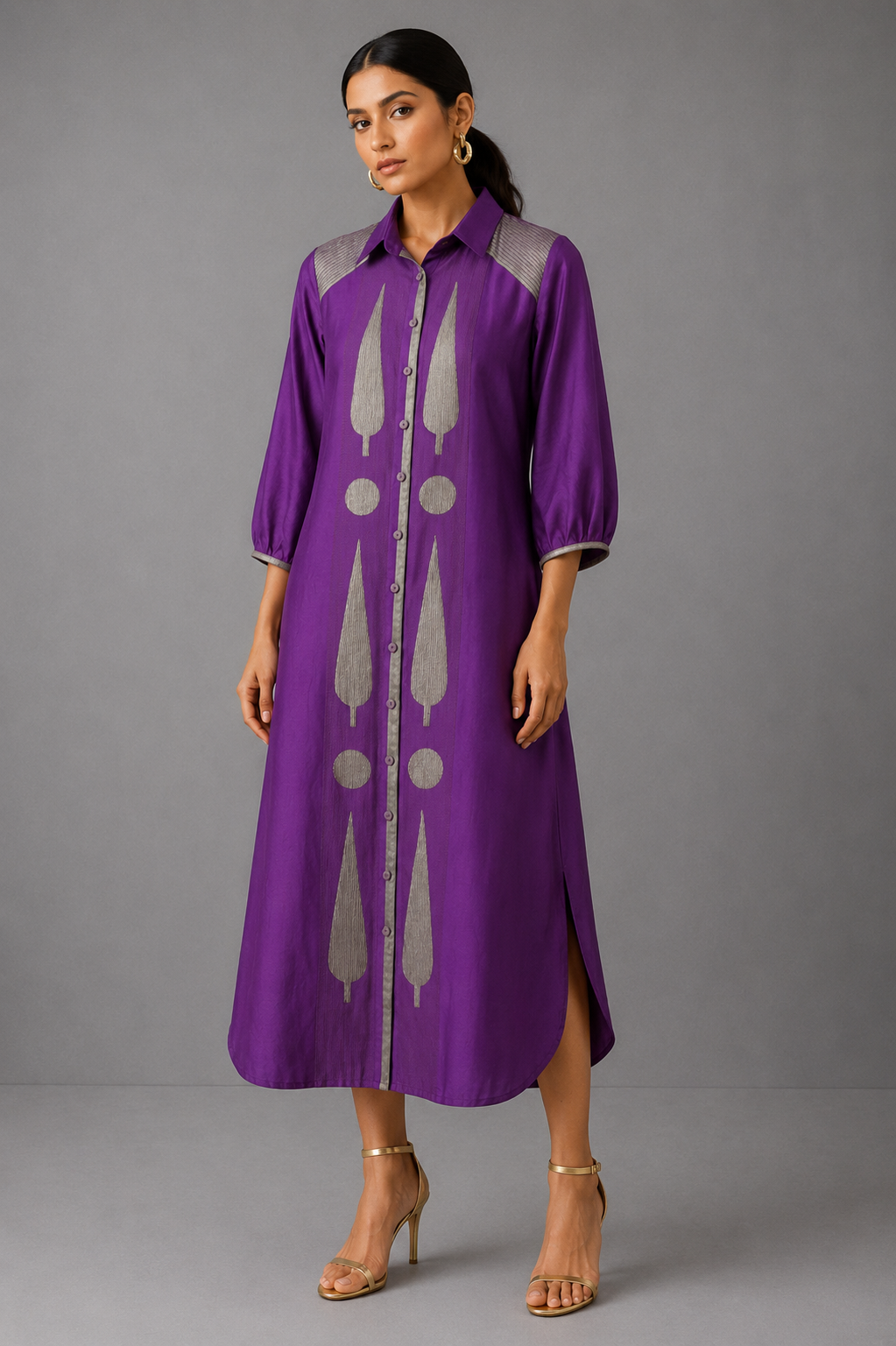 Collared Long Shirt / Shirt Dress - Violet