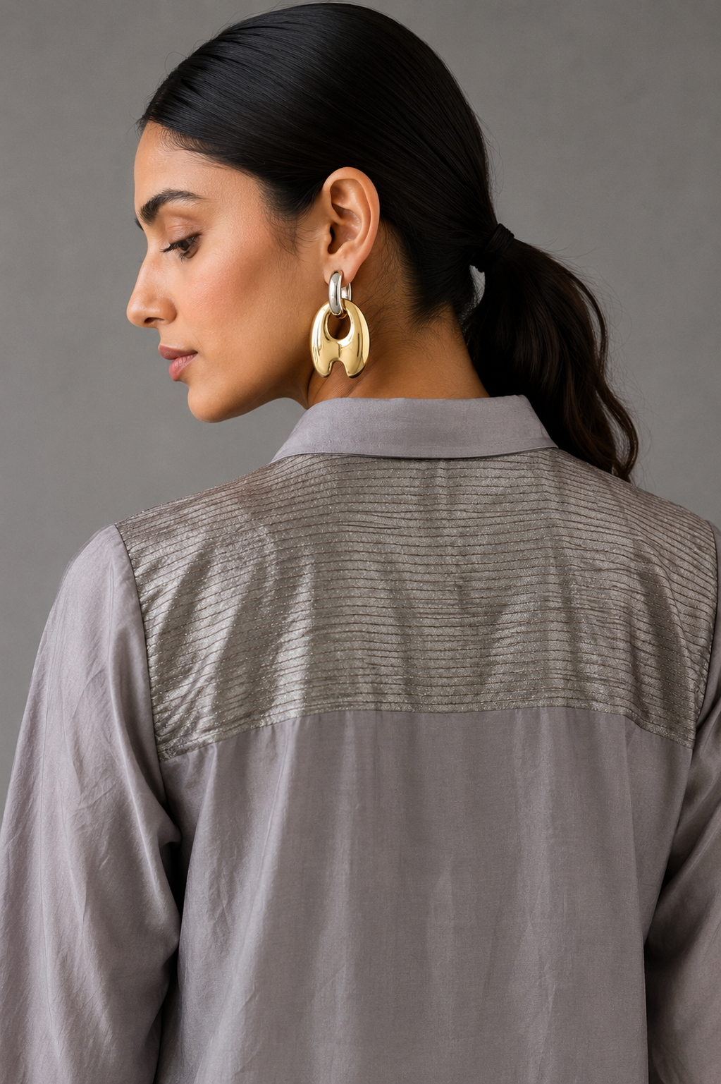 Collared Long Shirt / Shirt Dress - Grey