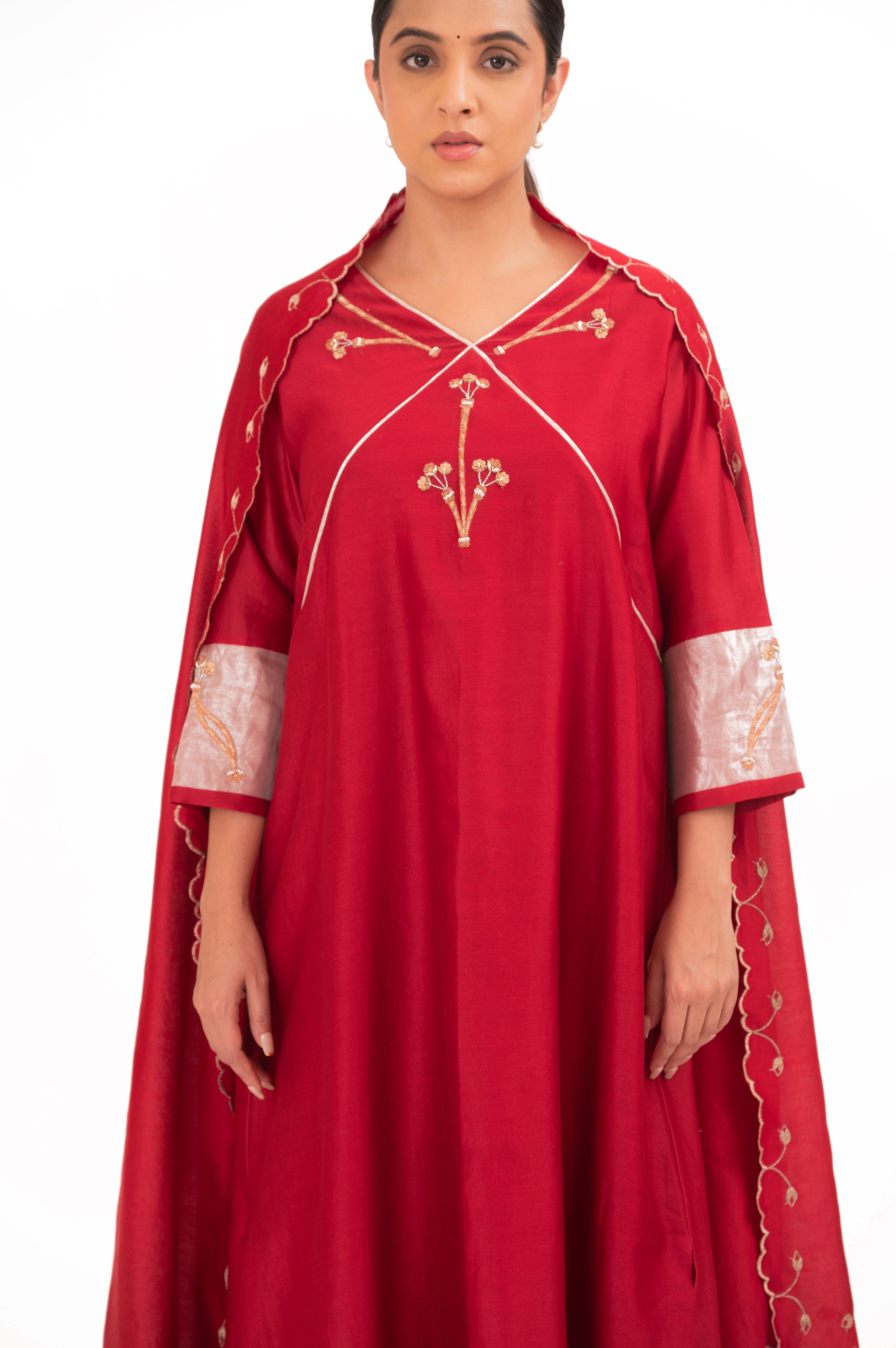 LILA - Crimson Red - V neckline Kurta Set