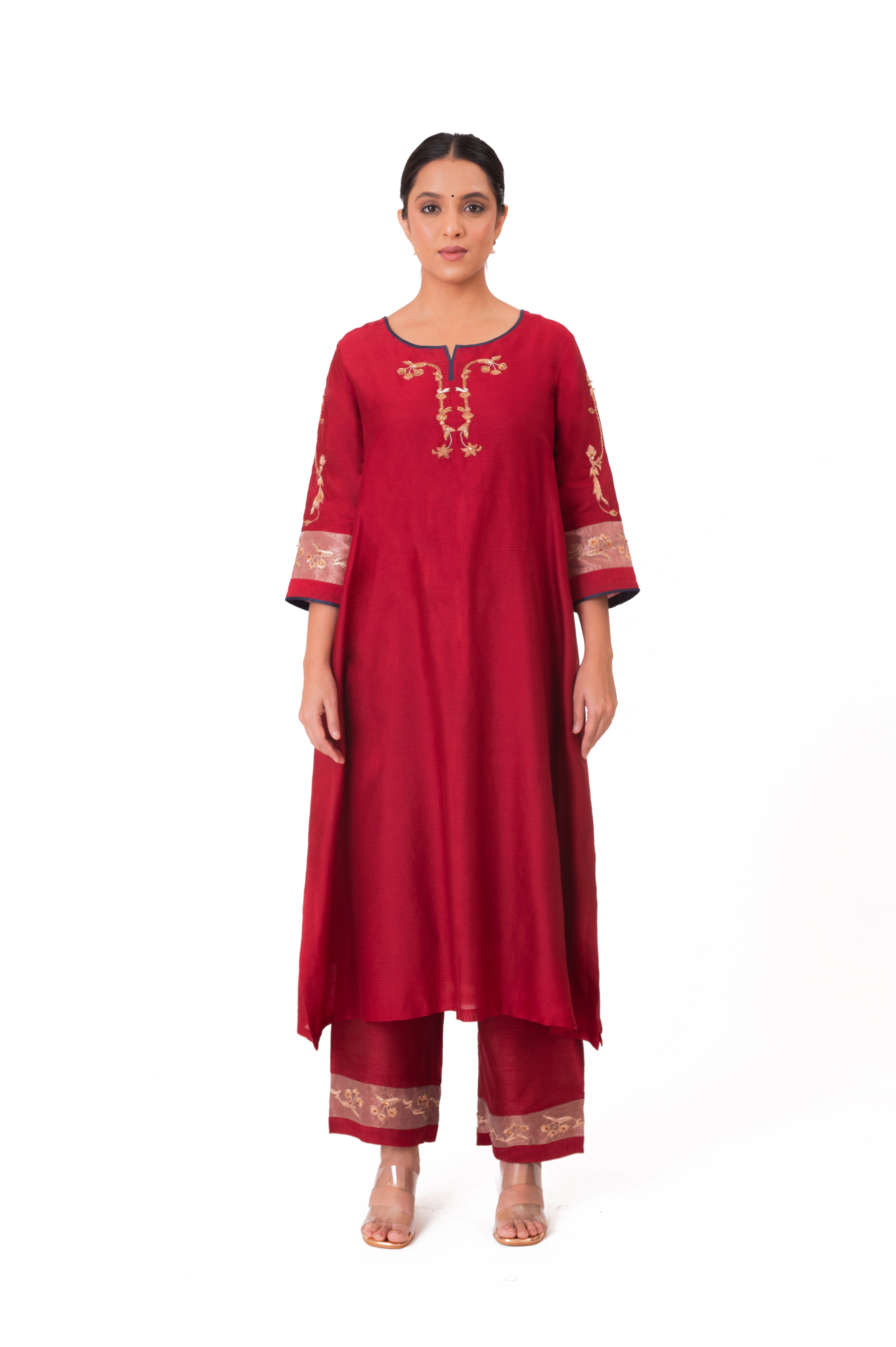 LILA - Crimson Red - Tissue Patch work Dupatta Kurta Set