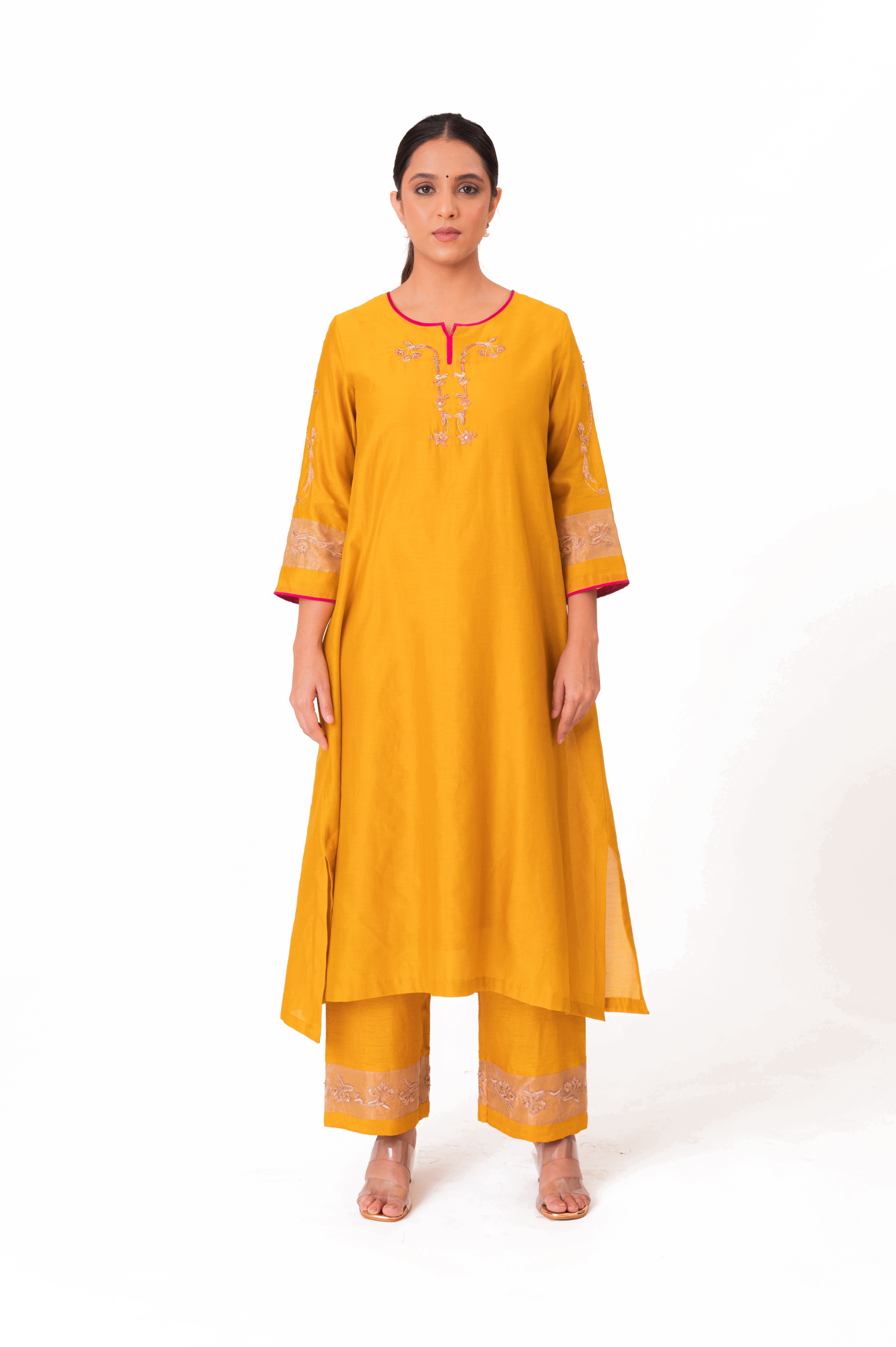 LILA - Golden Yellow - Tissue Patch work Dupatta Kurta Set