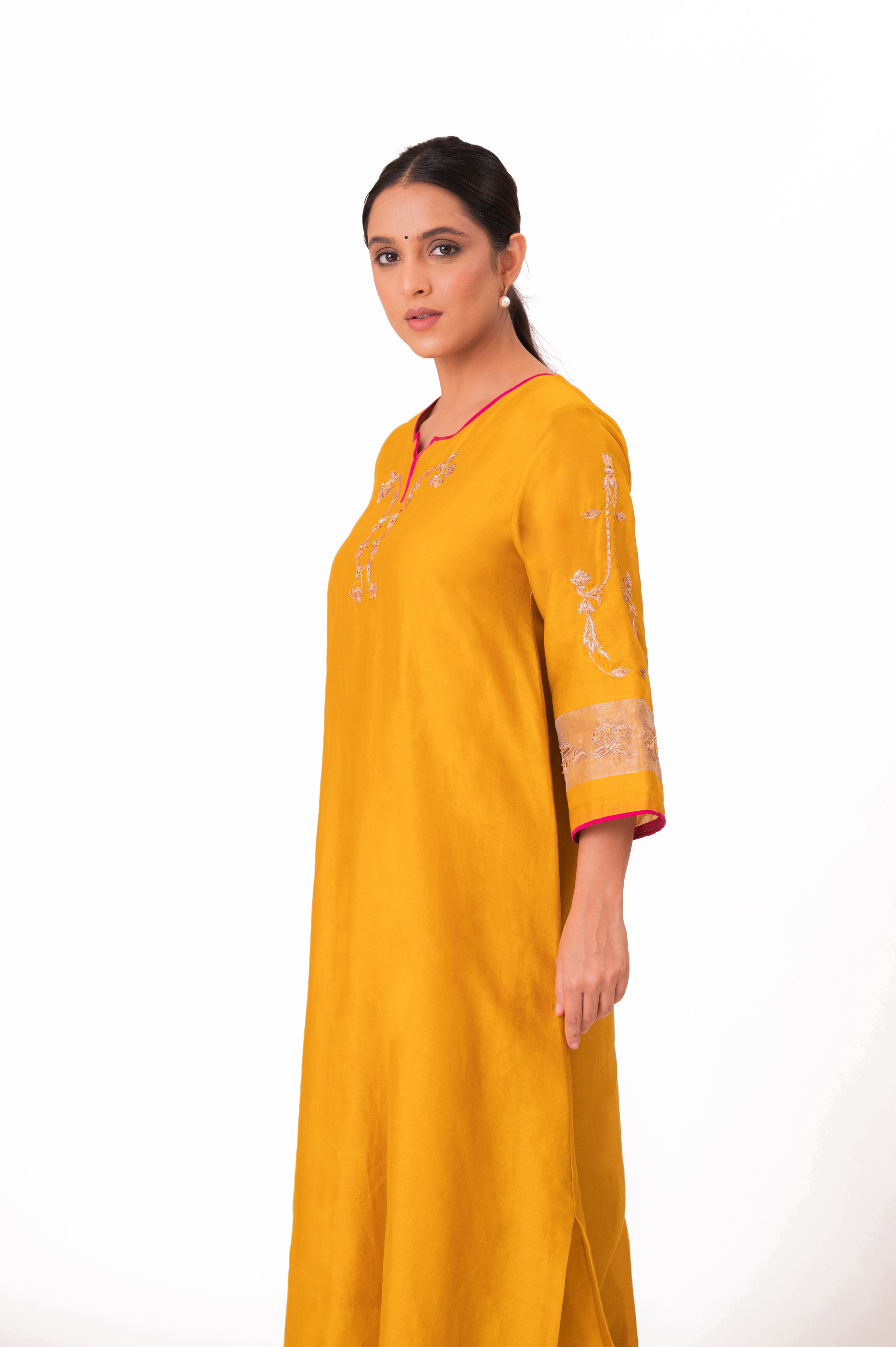 LILA - Golden Yellow - Tissue Patch work Dupatta Kurta Set