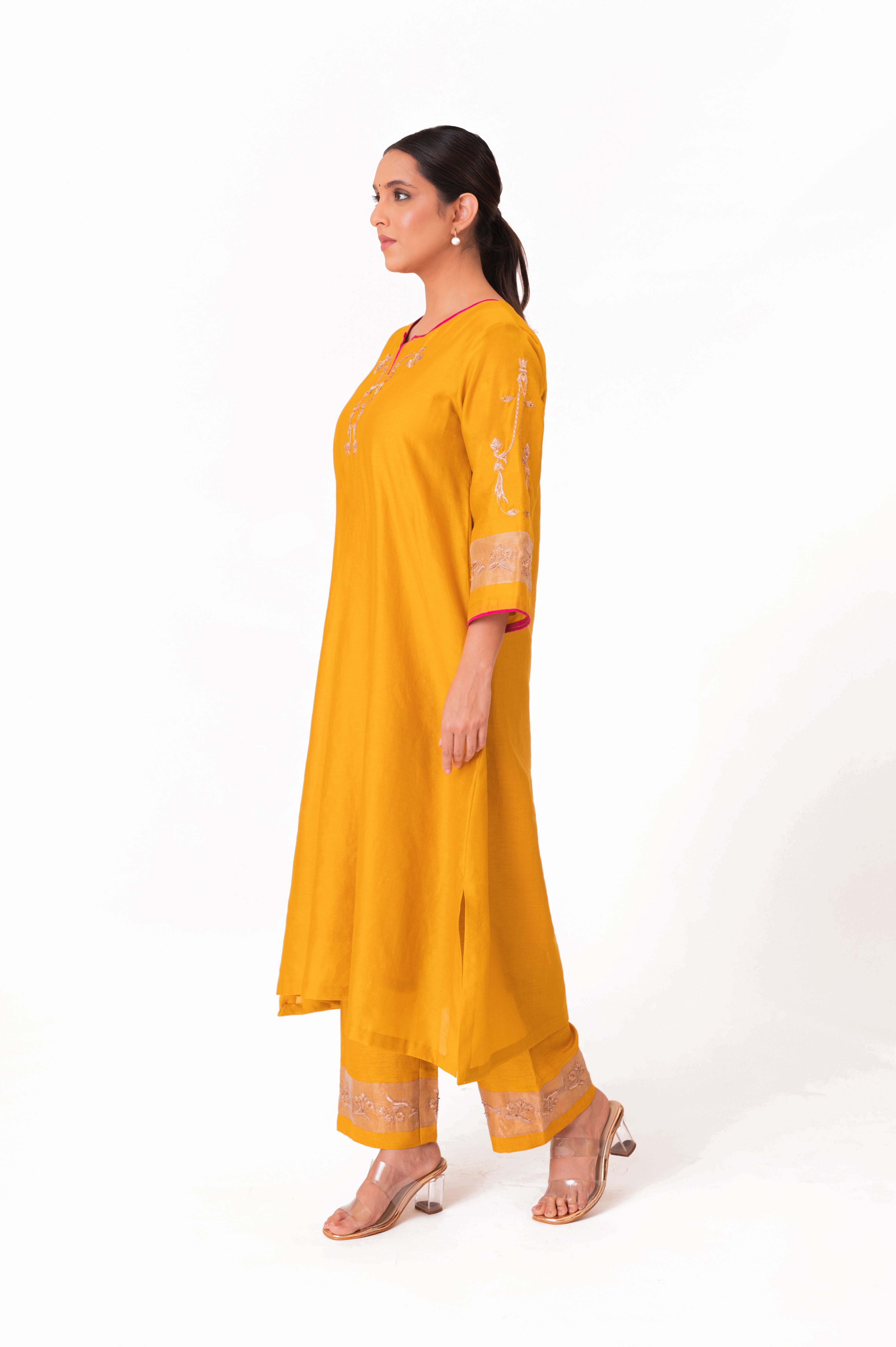 LILA - Golden Yellow - Tissue Patch work Dupatta Kurta Set