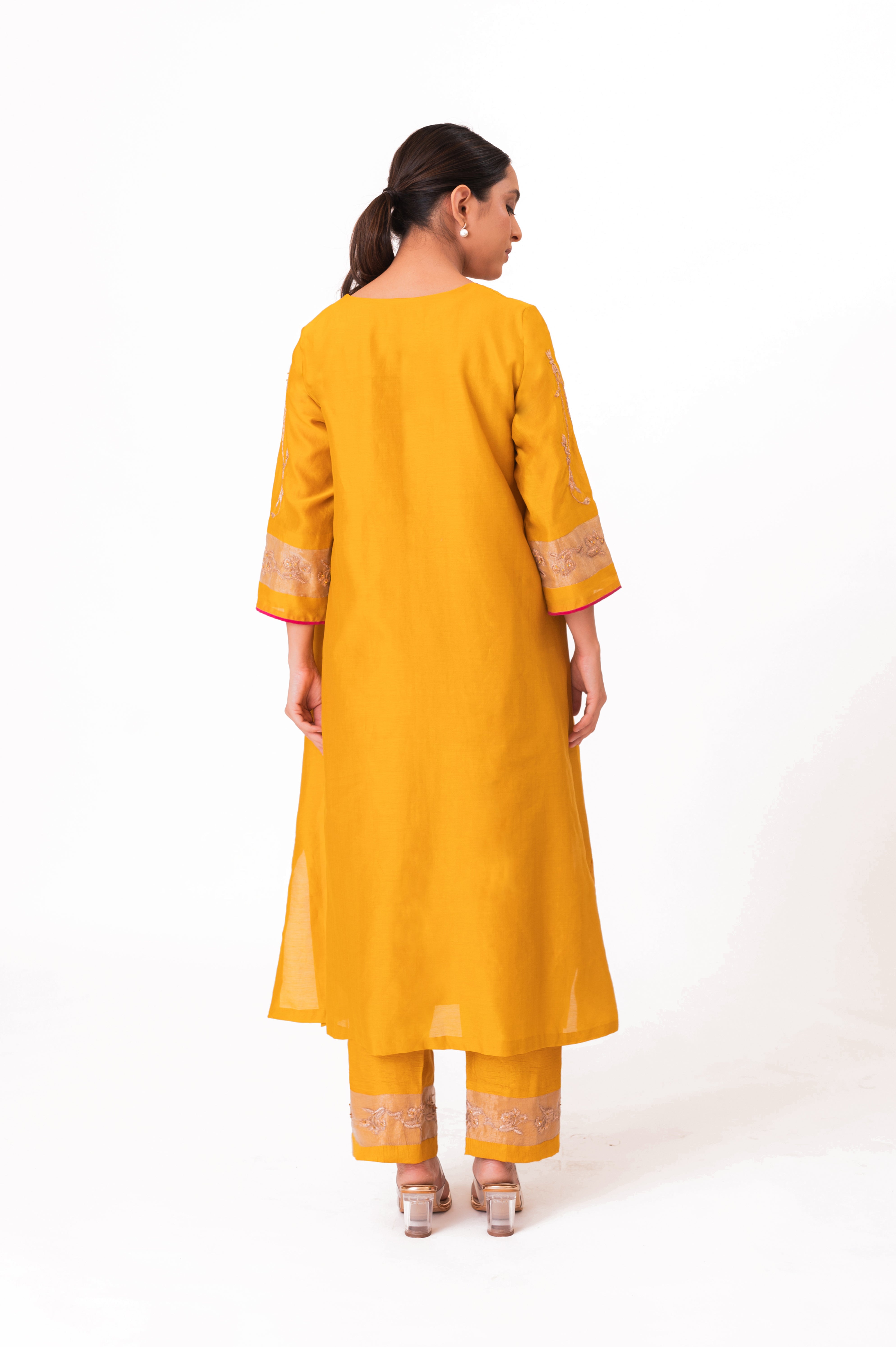 LILA - Golden Yellow - Tissue Patch work Dupatta Kurta Set