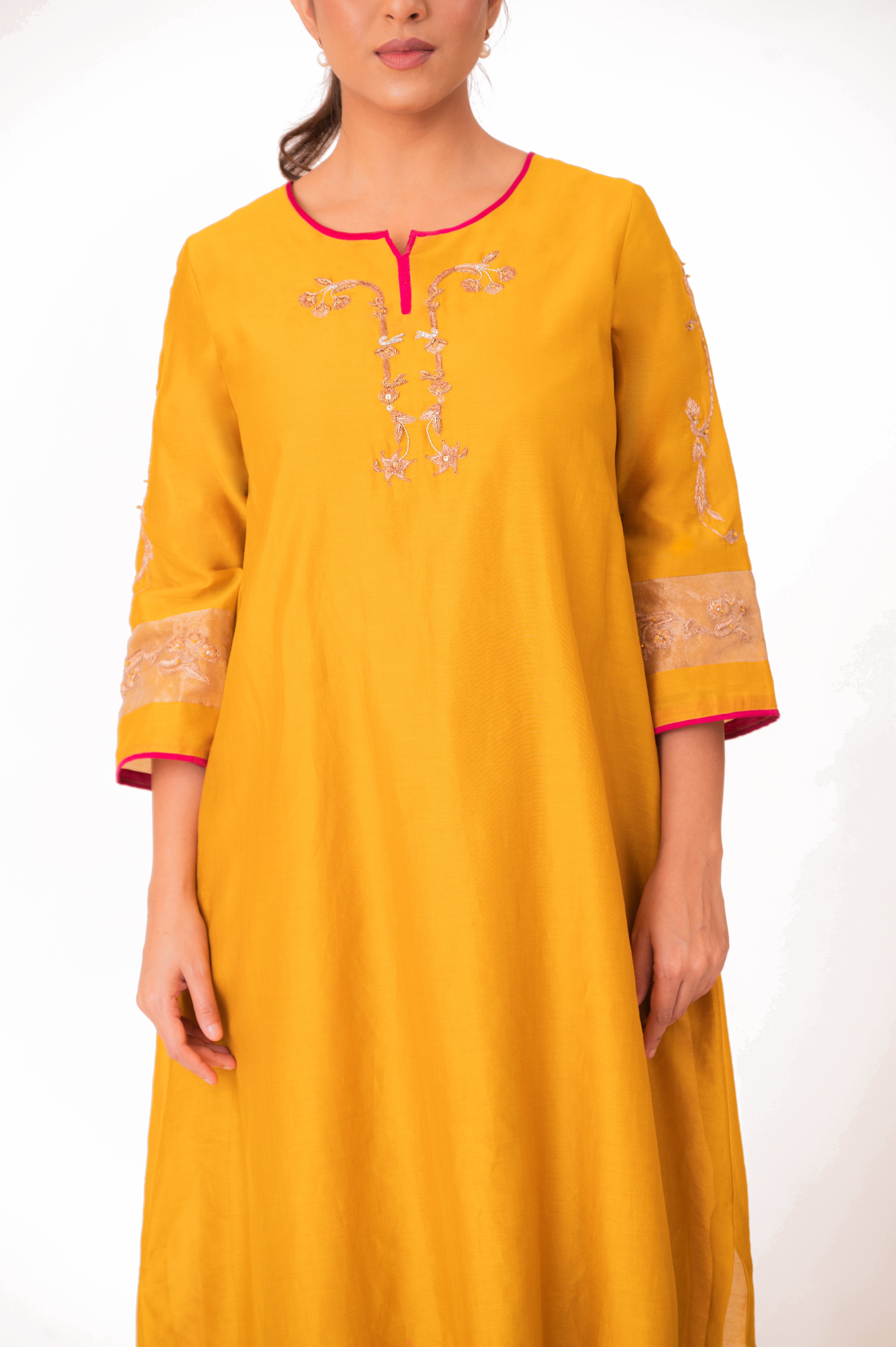 LILA - Golden Yellow - Tissue Patch work Dupatta Kurta Set