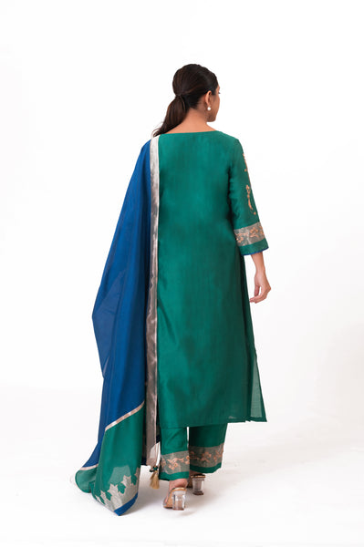 LILA - Emerald Green - Tissue Patch work Dupatta Kurta Set