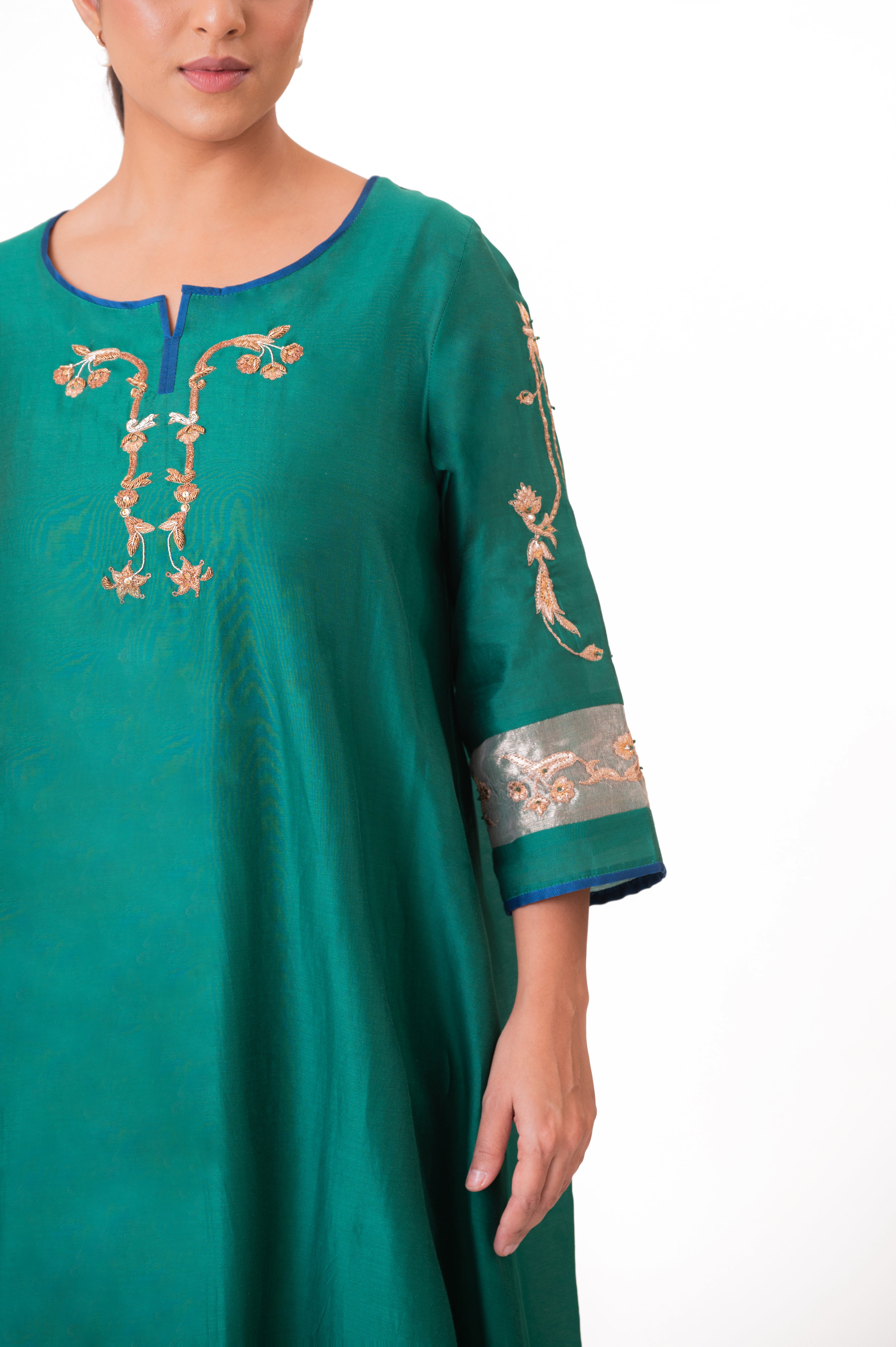 LILA - Emerald Green - Tissue Patch work Dupatta Kurta Set