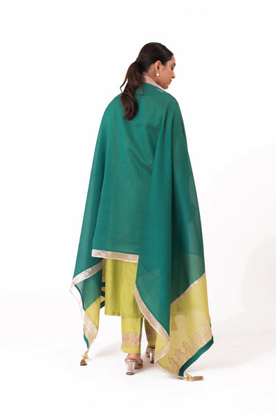 LILA - Lime Green - Tissue Patch work Dupatta Kurta Set