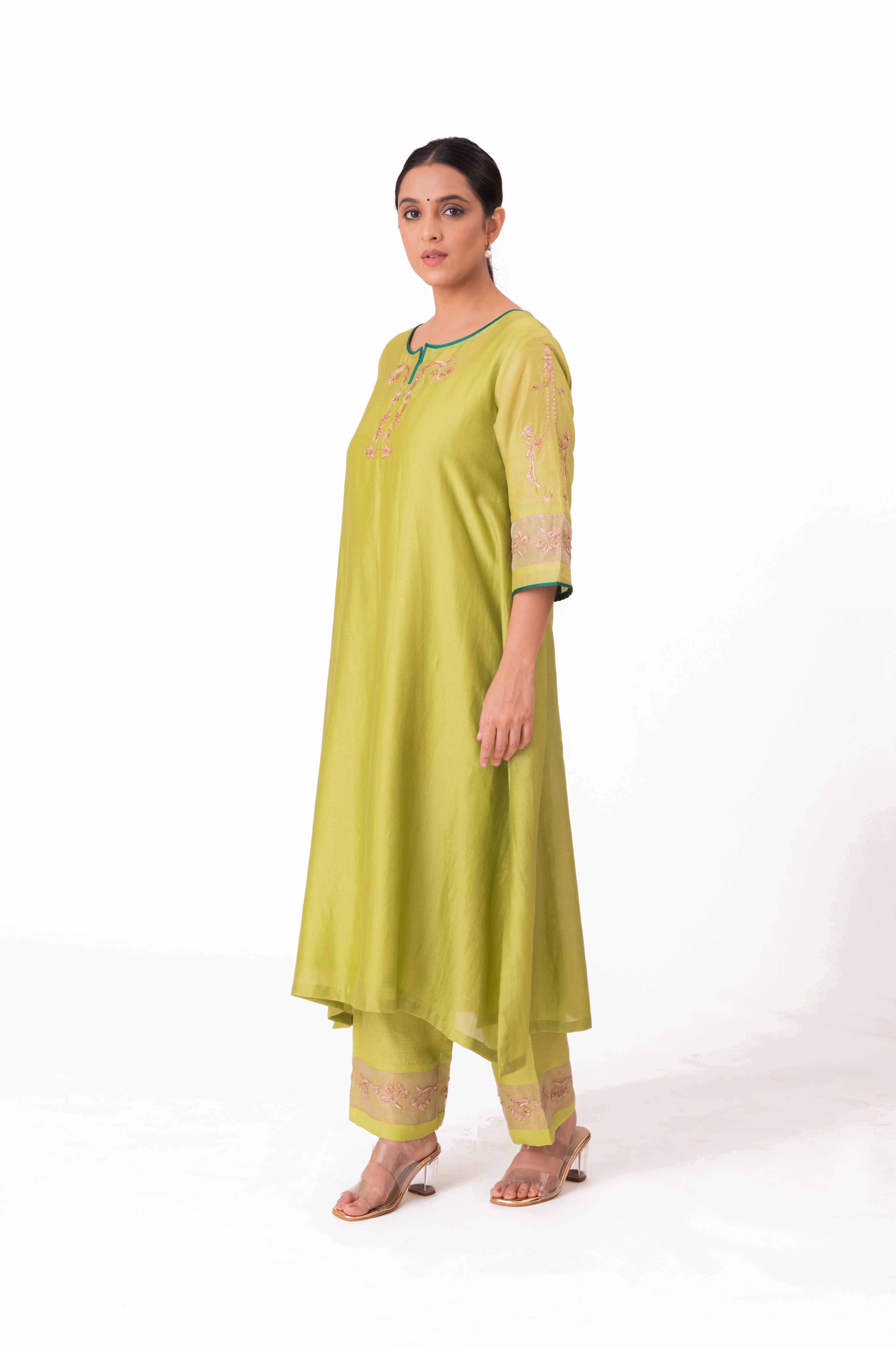 LILA - Lime Green - Tissue Patch work Dupatta Kurta Set