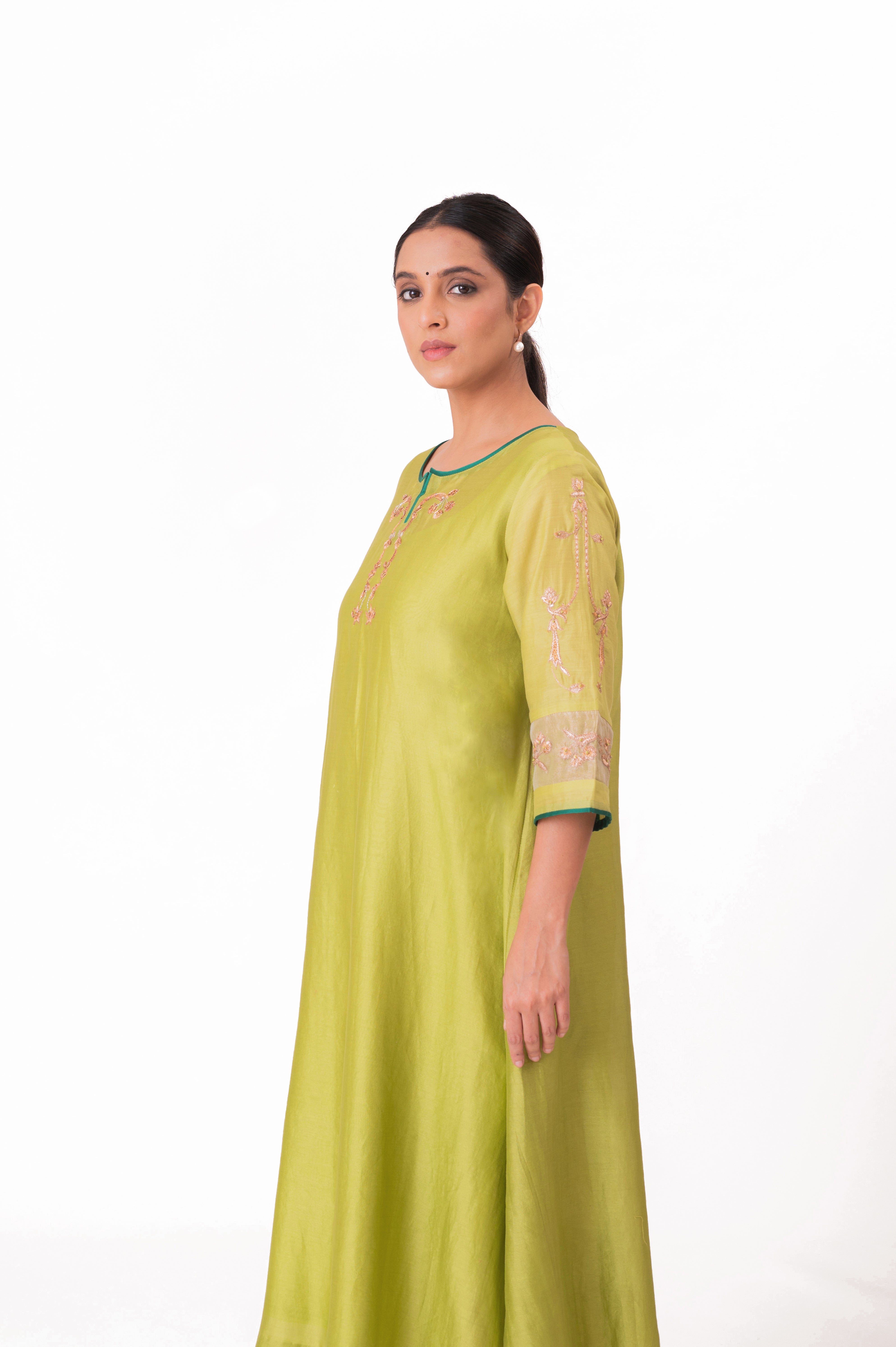 LILA - Lime Green - Tissue Patch work Dupatta Kurta Set