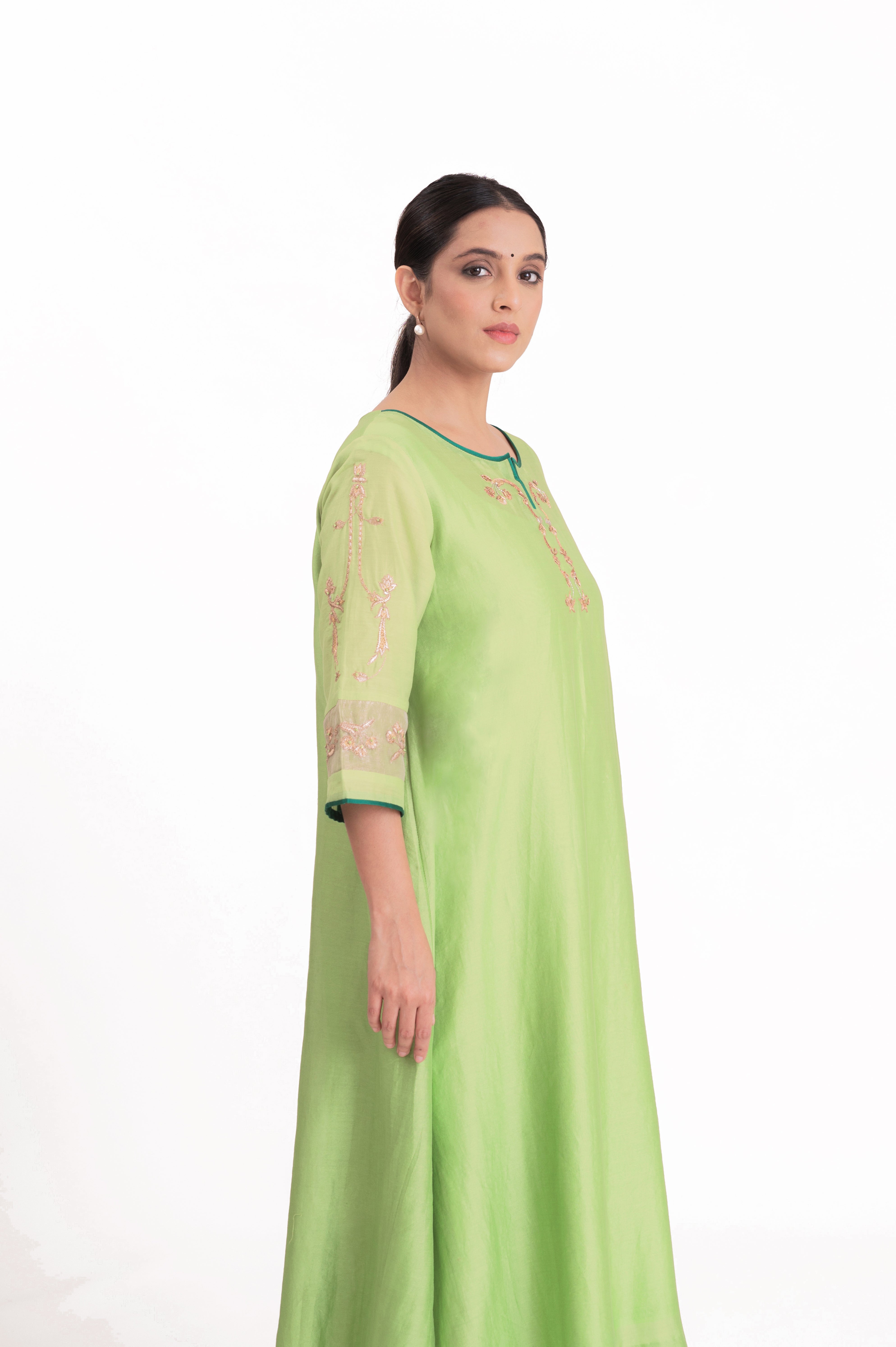 LILA - Pistachio Green - Tissue Patch work Dupatta Kurta Set