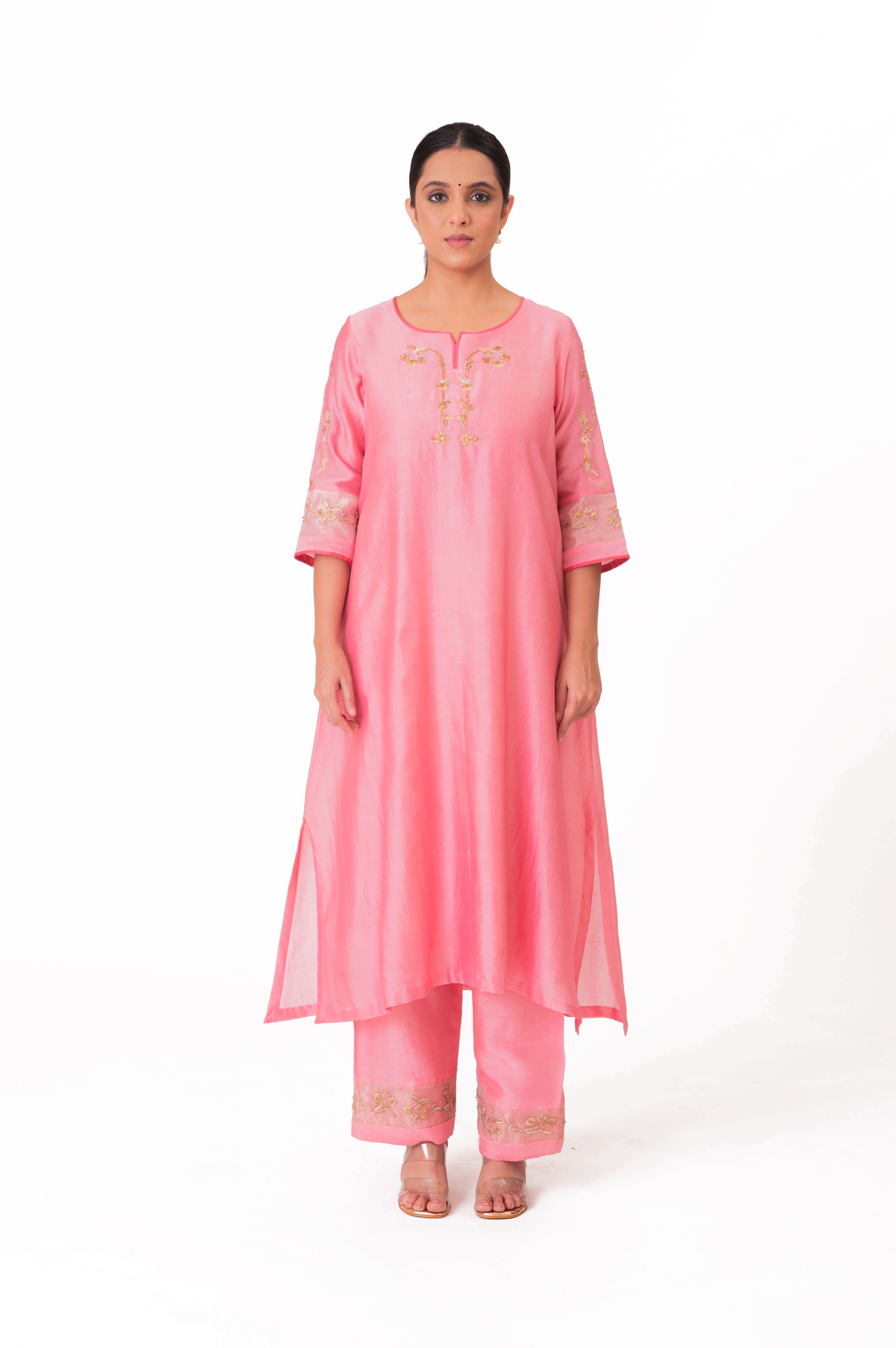 LILA - Lotus Pink - Tissue Patch work Dupatta Kurta Set