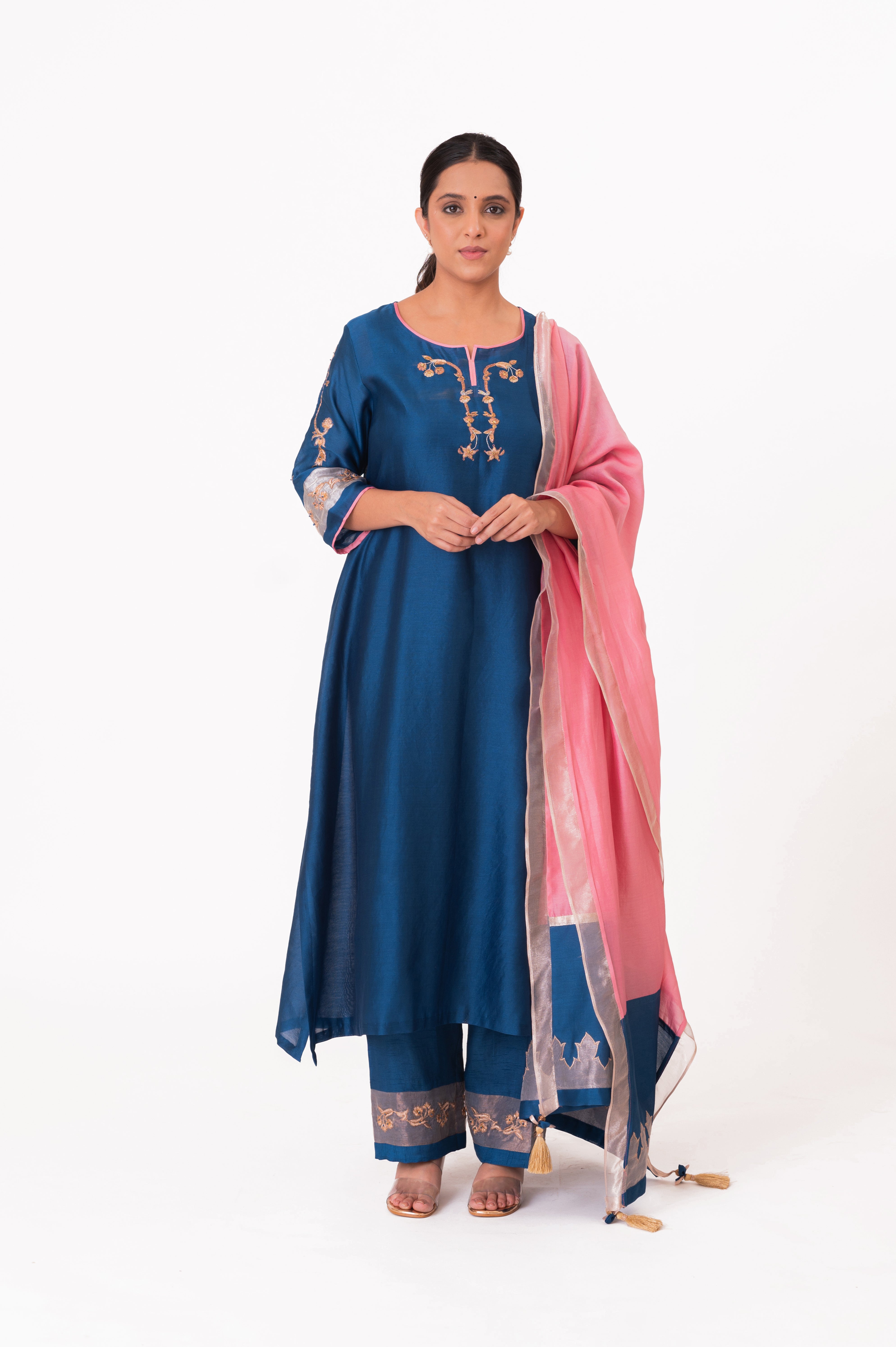LILA - Royal Blue - Tissue Patch work Dupatta Kurta Set