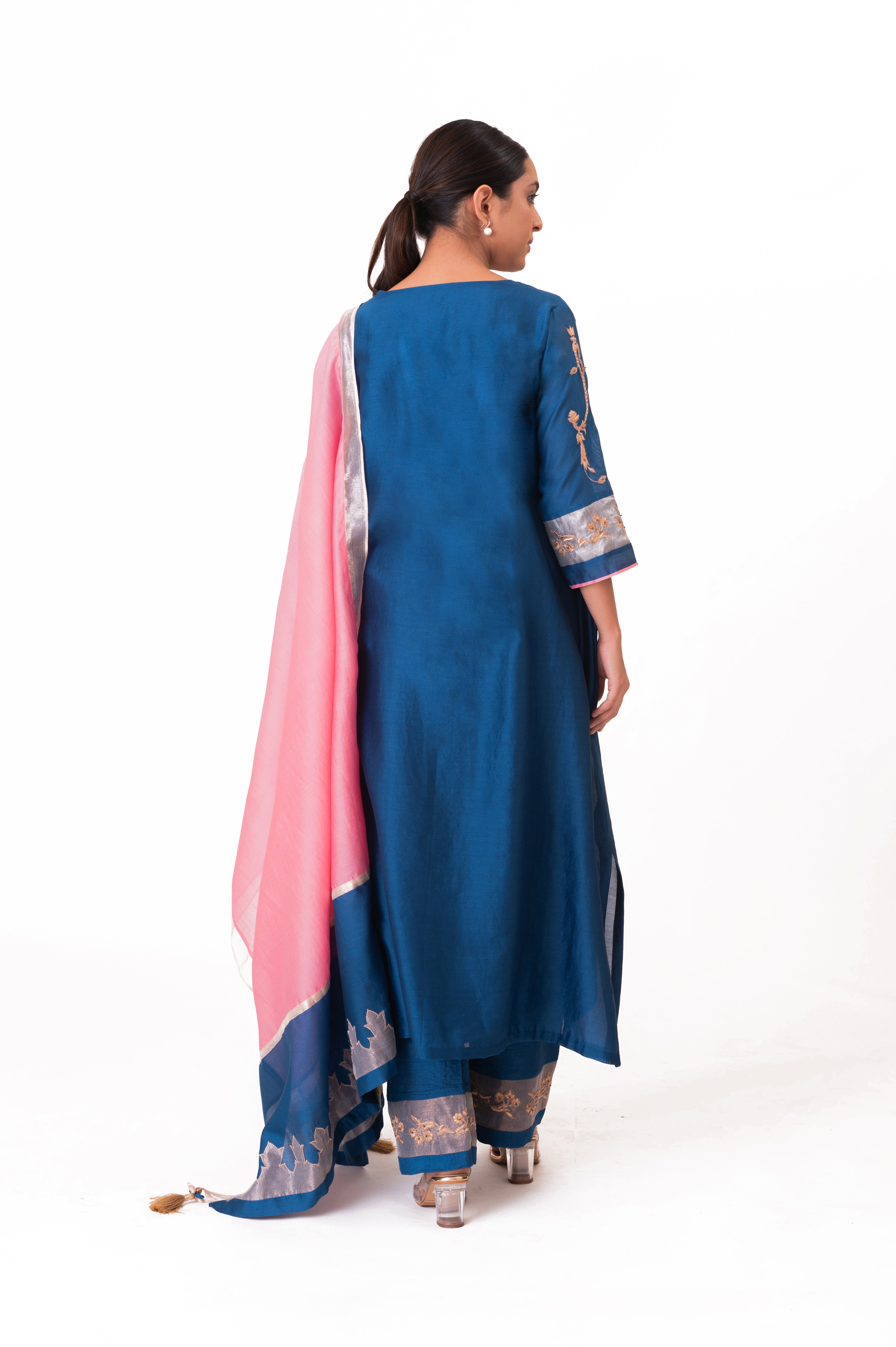 LILA - Royal Blue - Tissue Patch work Dupatta Kurta Set