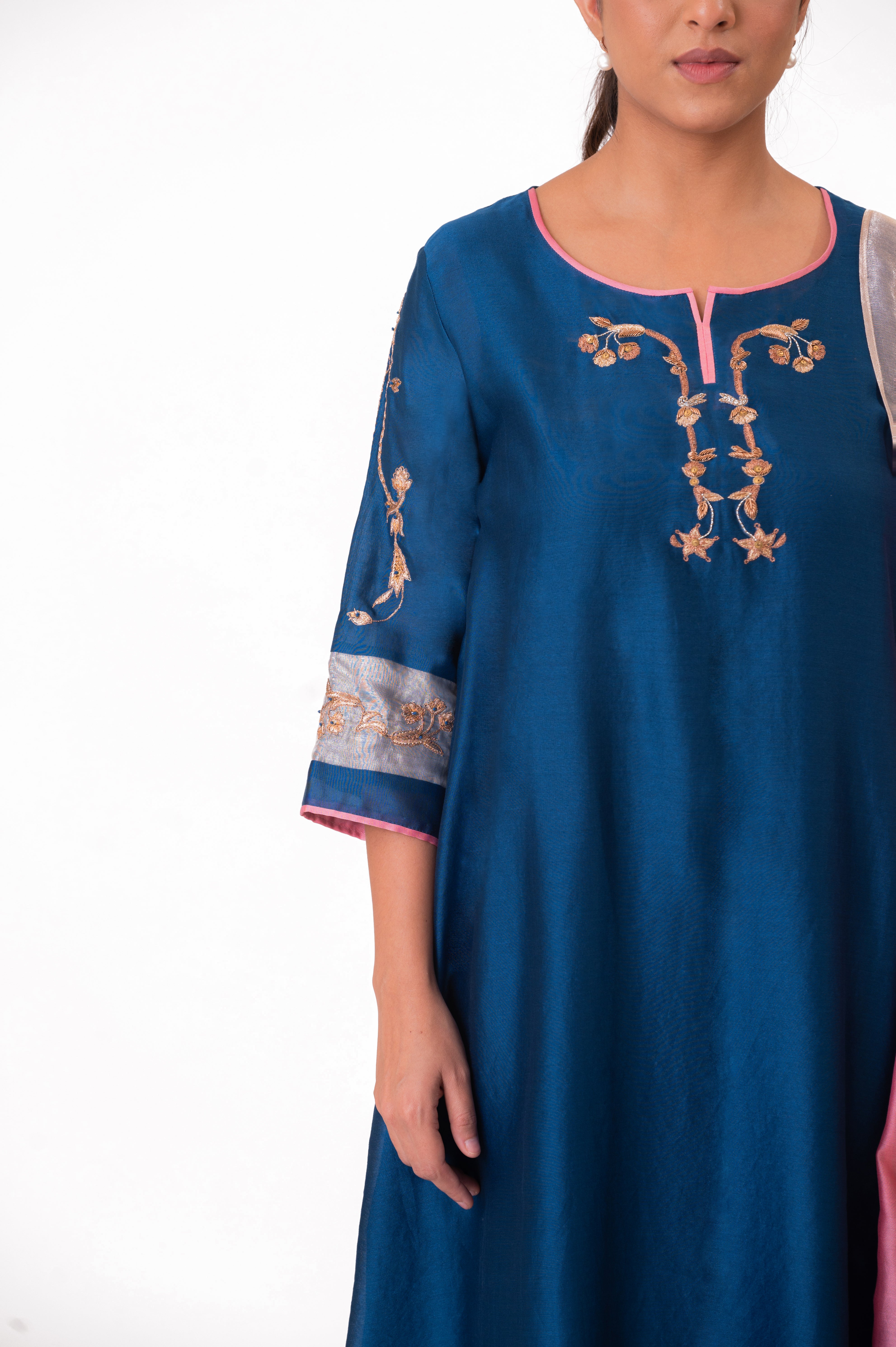 LILA - Royal Blue - Tissue Patch work Dupatta Kurta Set