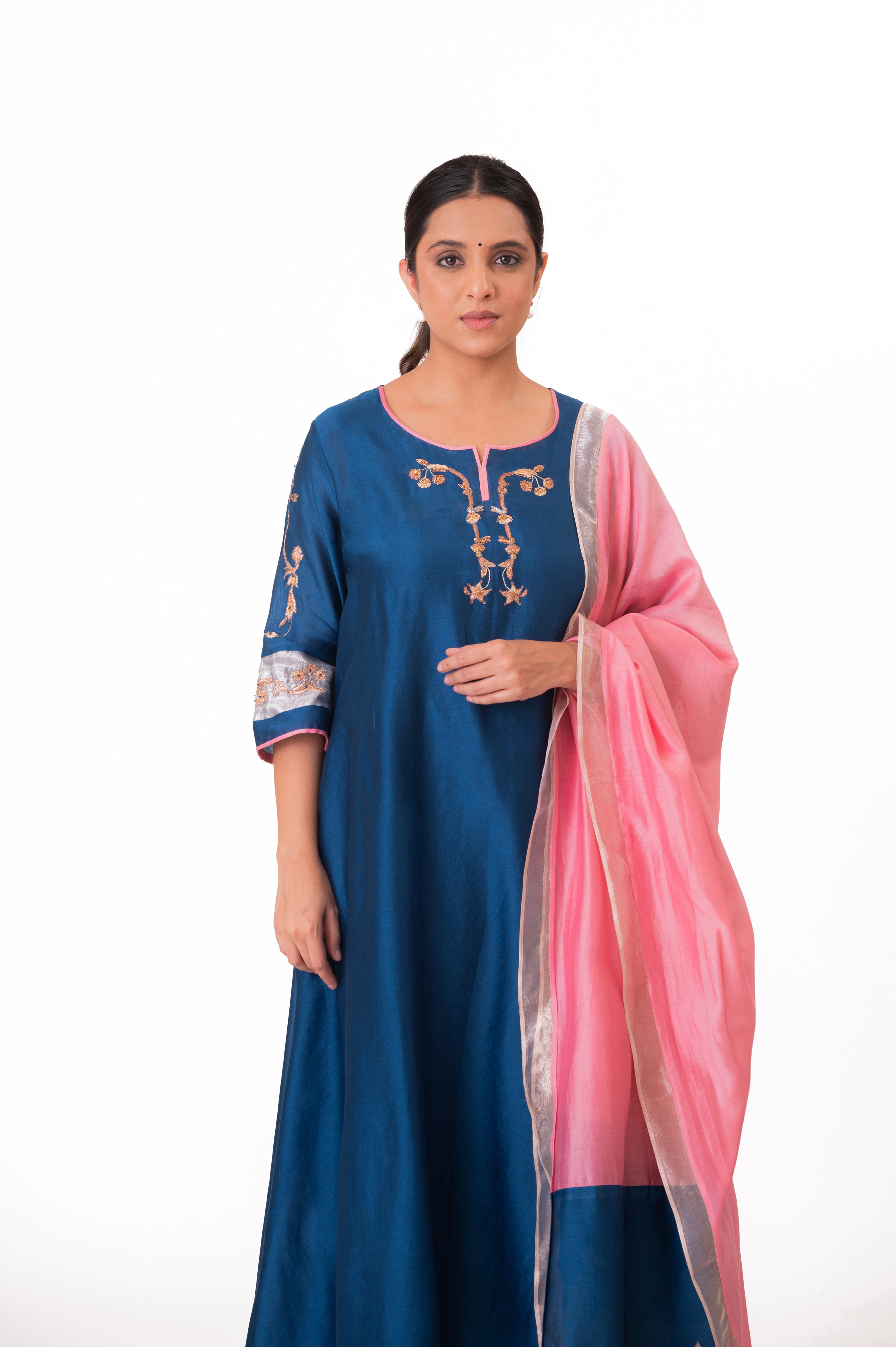 LILA - Royal Blue - Tissue Patch work Dupatta Kurta Set