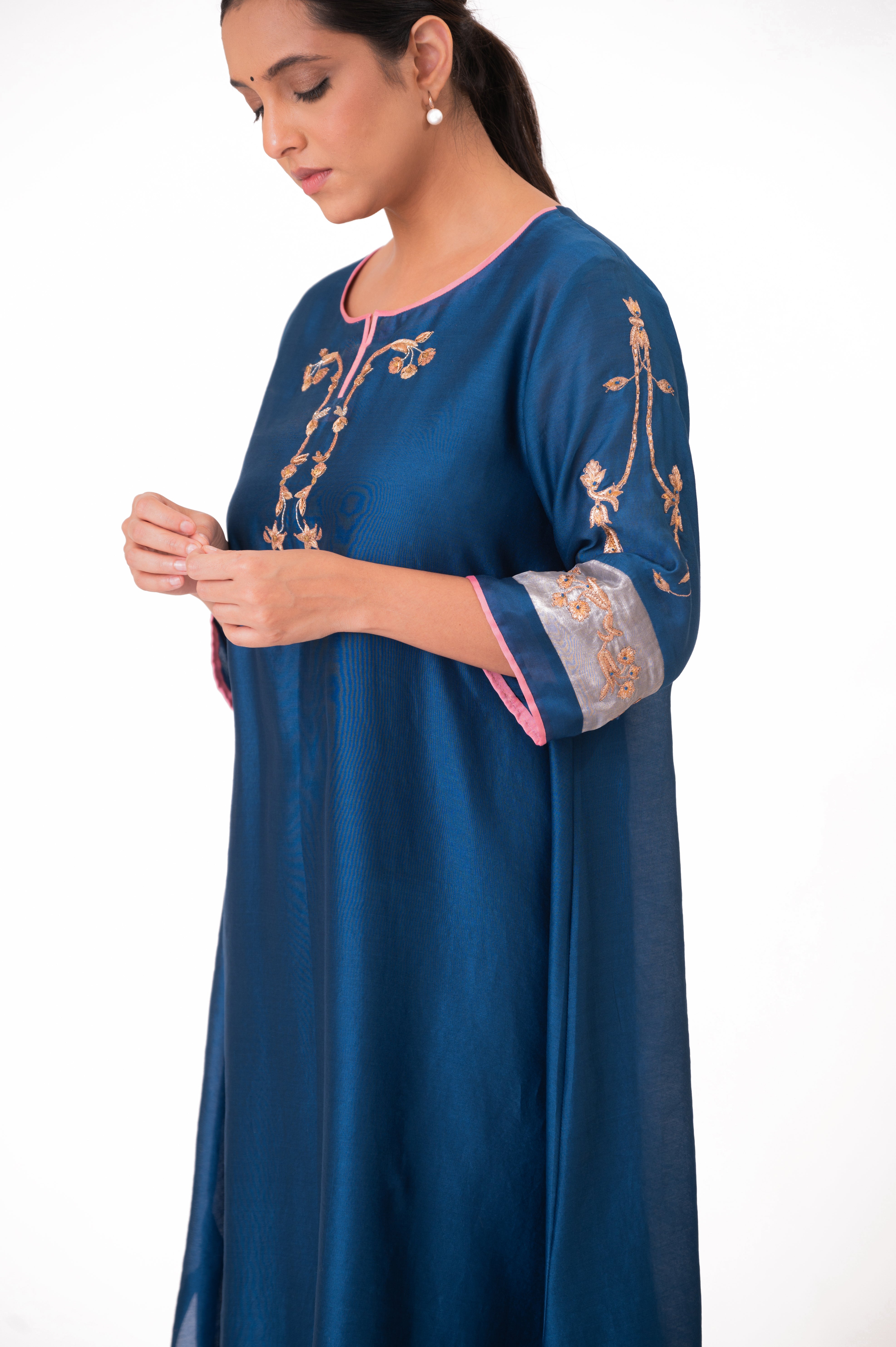 LILA - Royal Blue - Tissue Patch work Dupatta Kurta Set