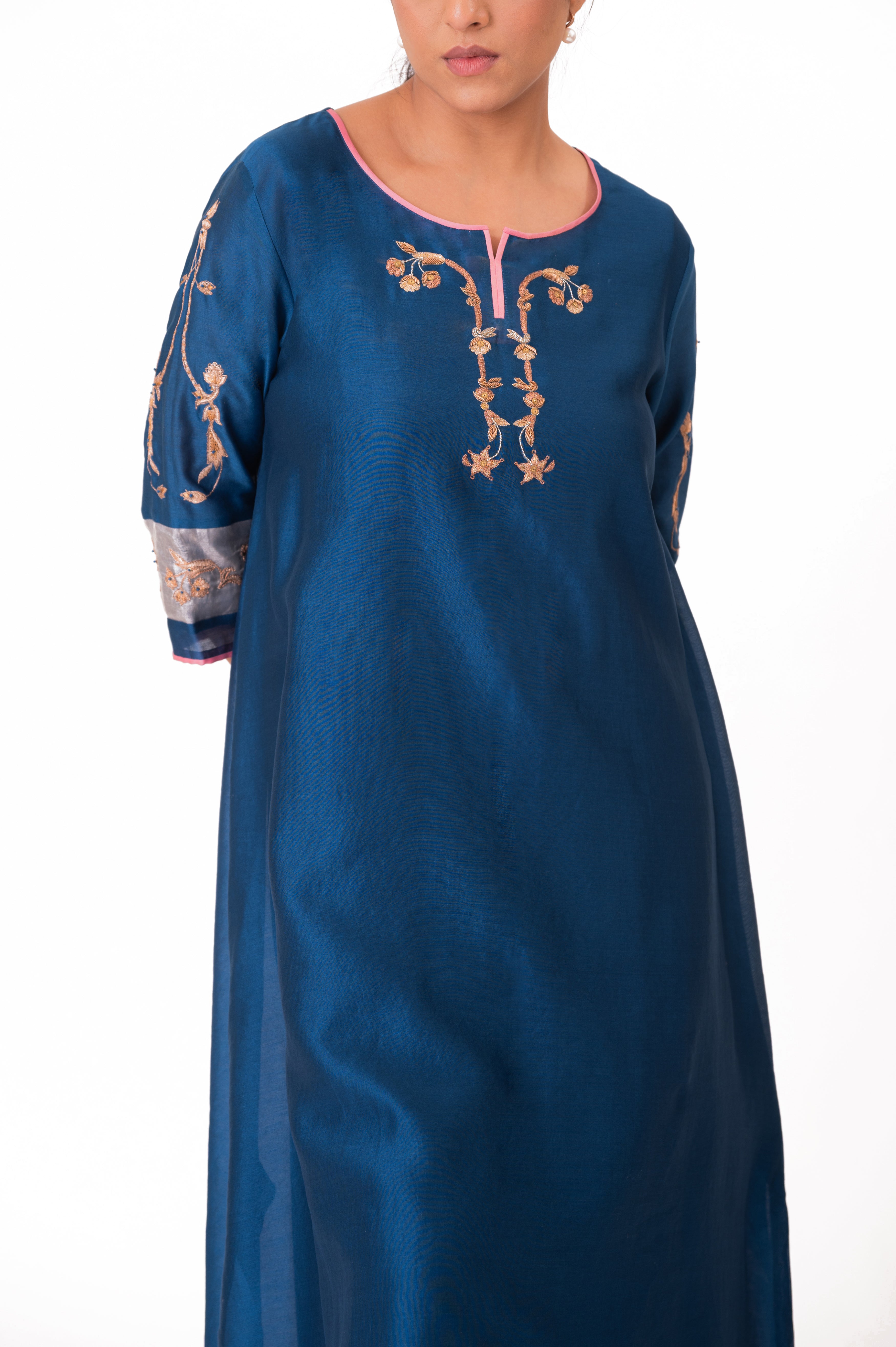 LILA - Royal Blue - Tissue Patch work Dupatta Kurta Set