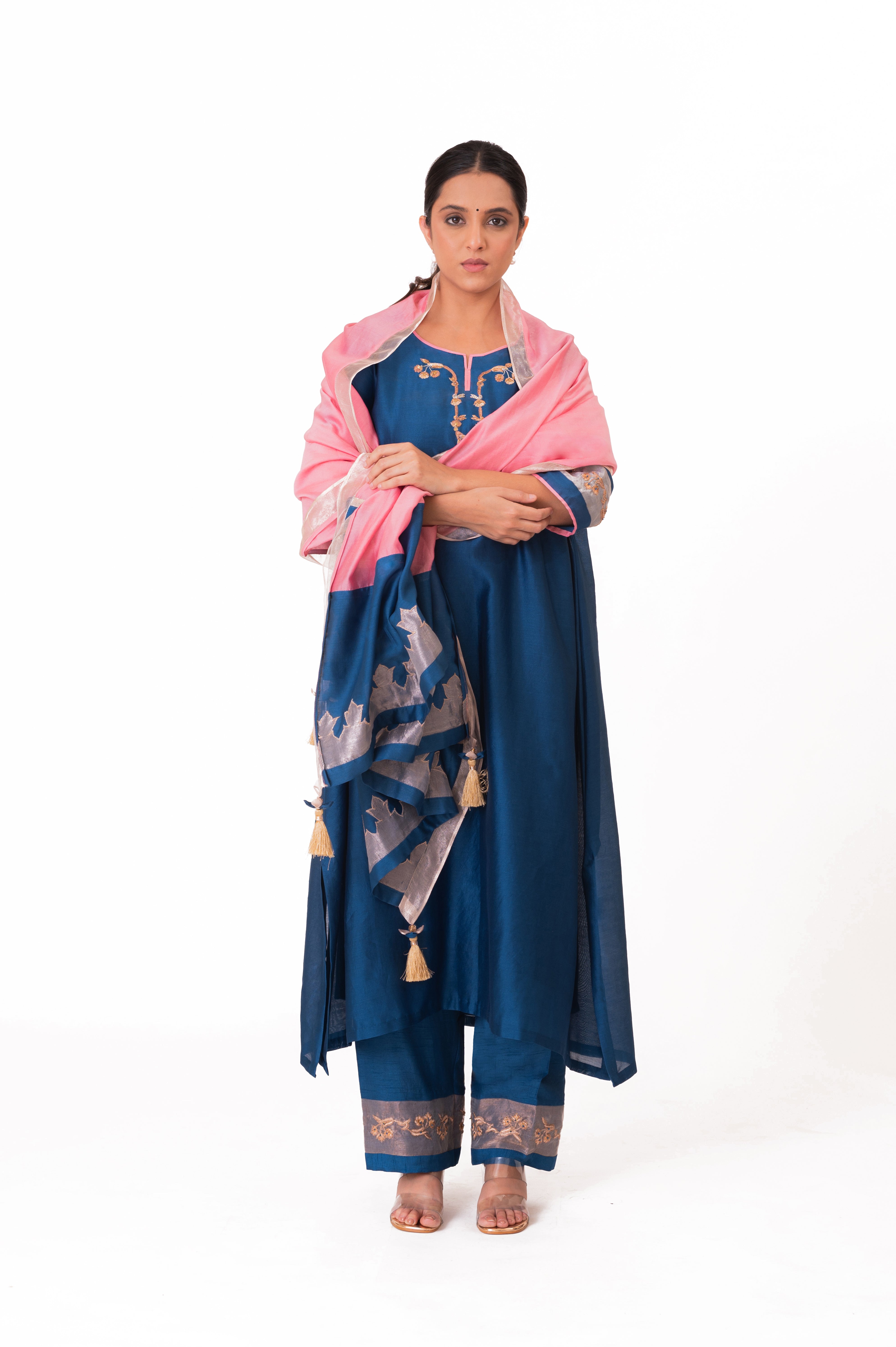 LILA - Royal Blue - Tissue Patch work Dupatta Kurta Set