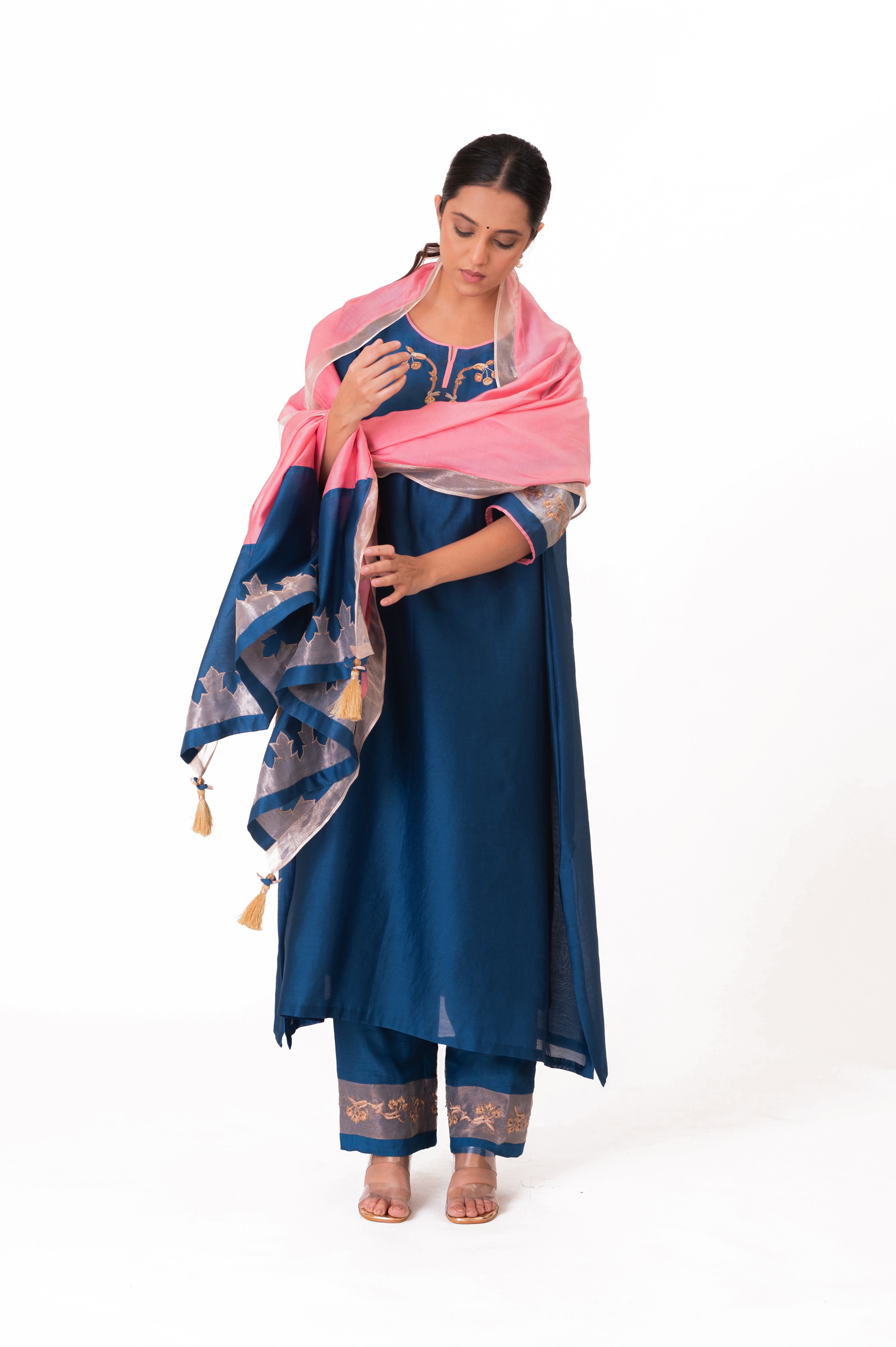 LILA - Royal Blue - Tissue Patch work Dupatta Kurta Set