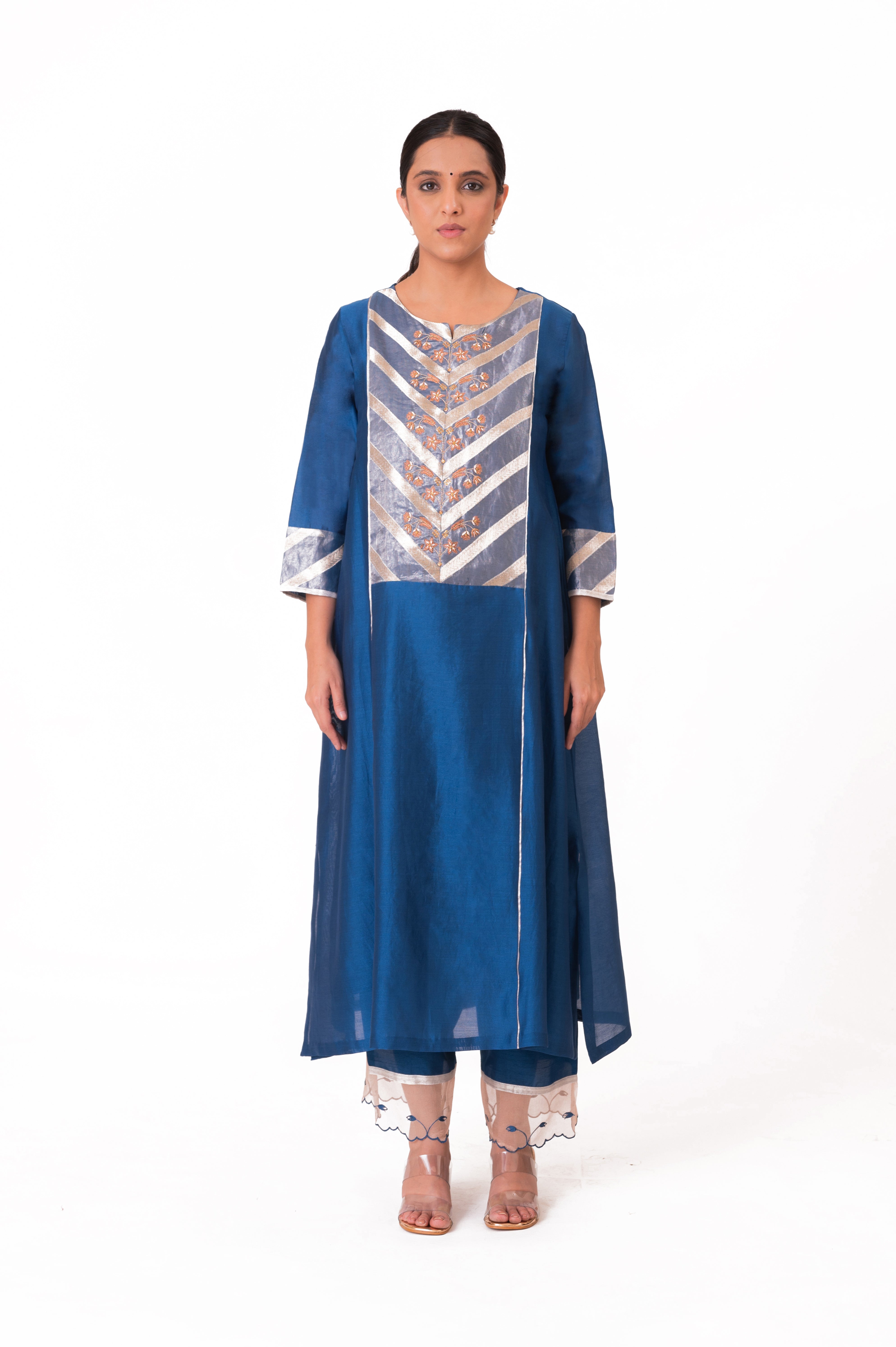 LILA - Royal Blue - Banarasi Yoke Kurta Set