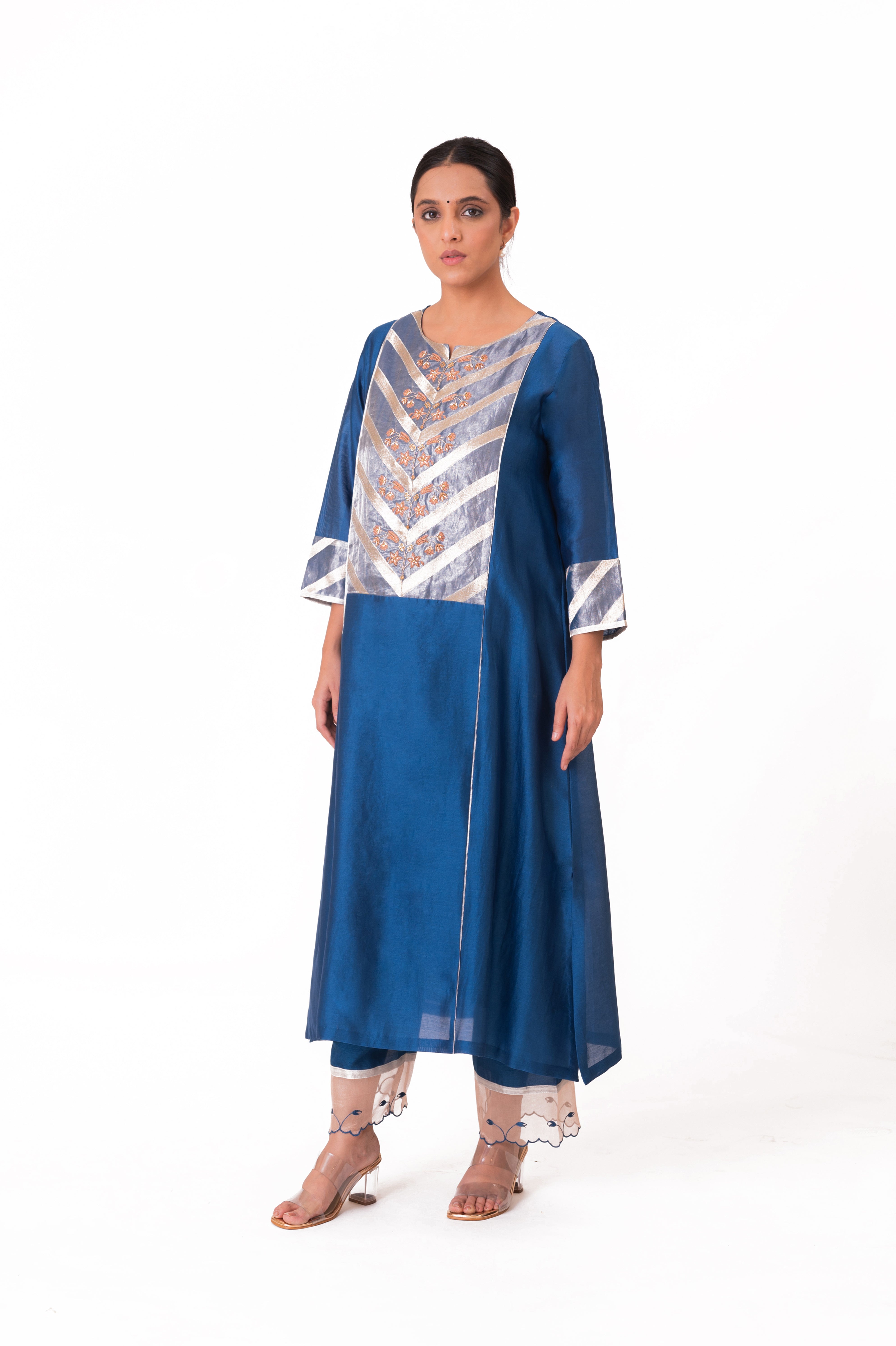 LILA - Royal Blue - Banarasi Yoke Kurta Set