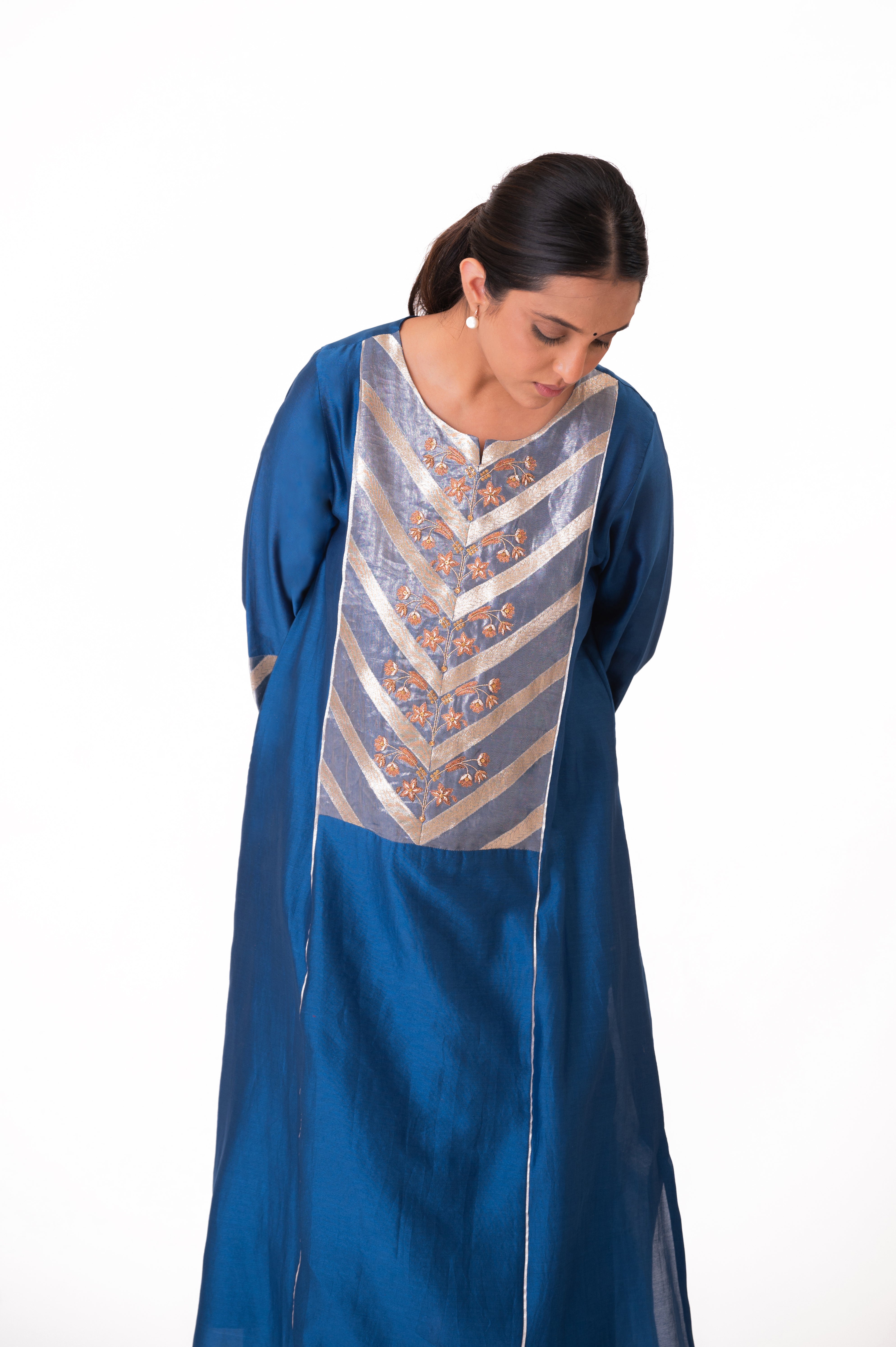 LILA - Royal Blue - Banarasi Yoke Kurta Set