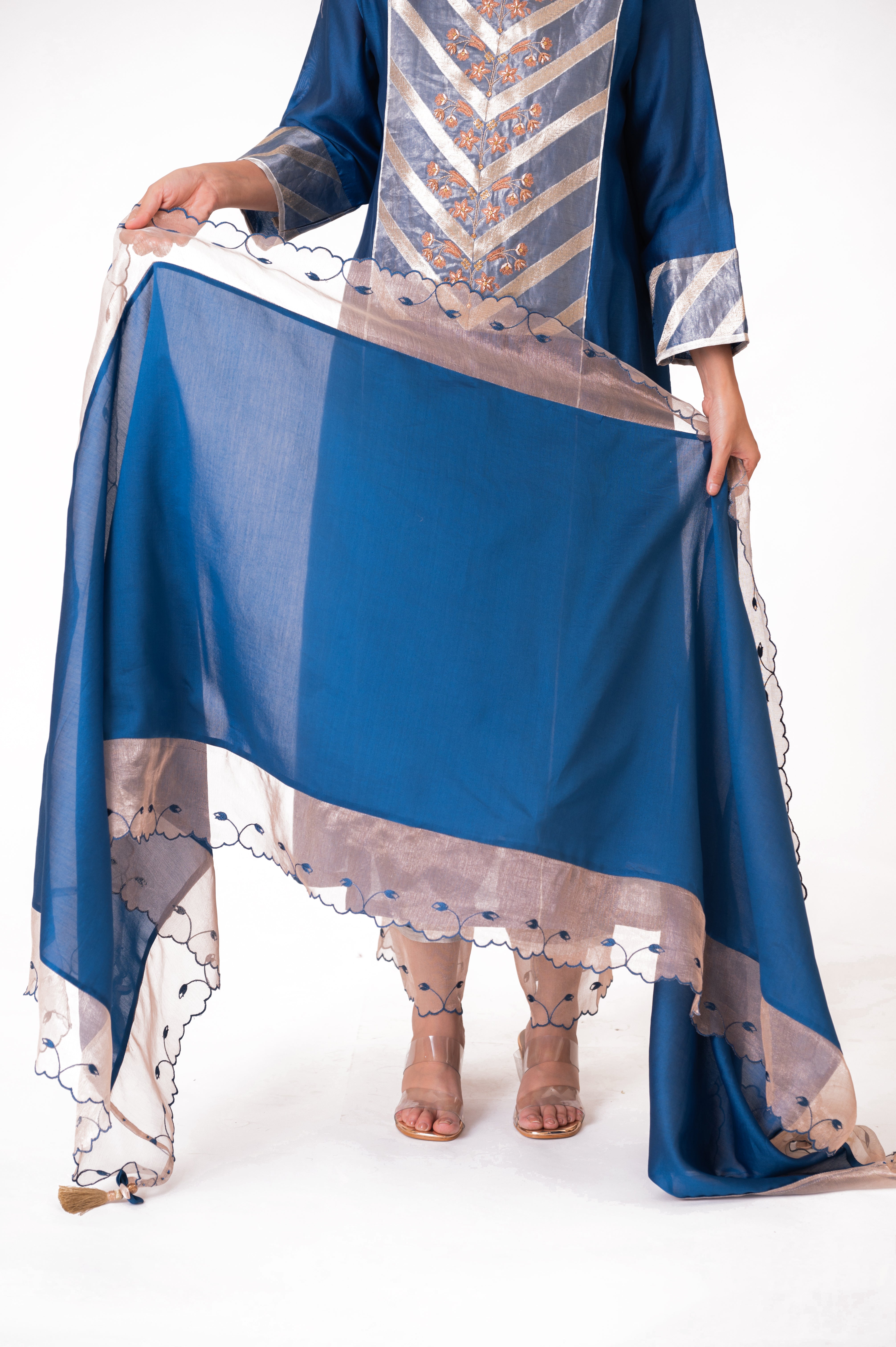 LILA - Royal Blue - Banarasi Yoke Kurta Set