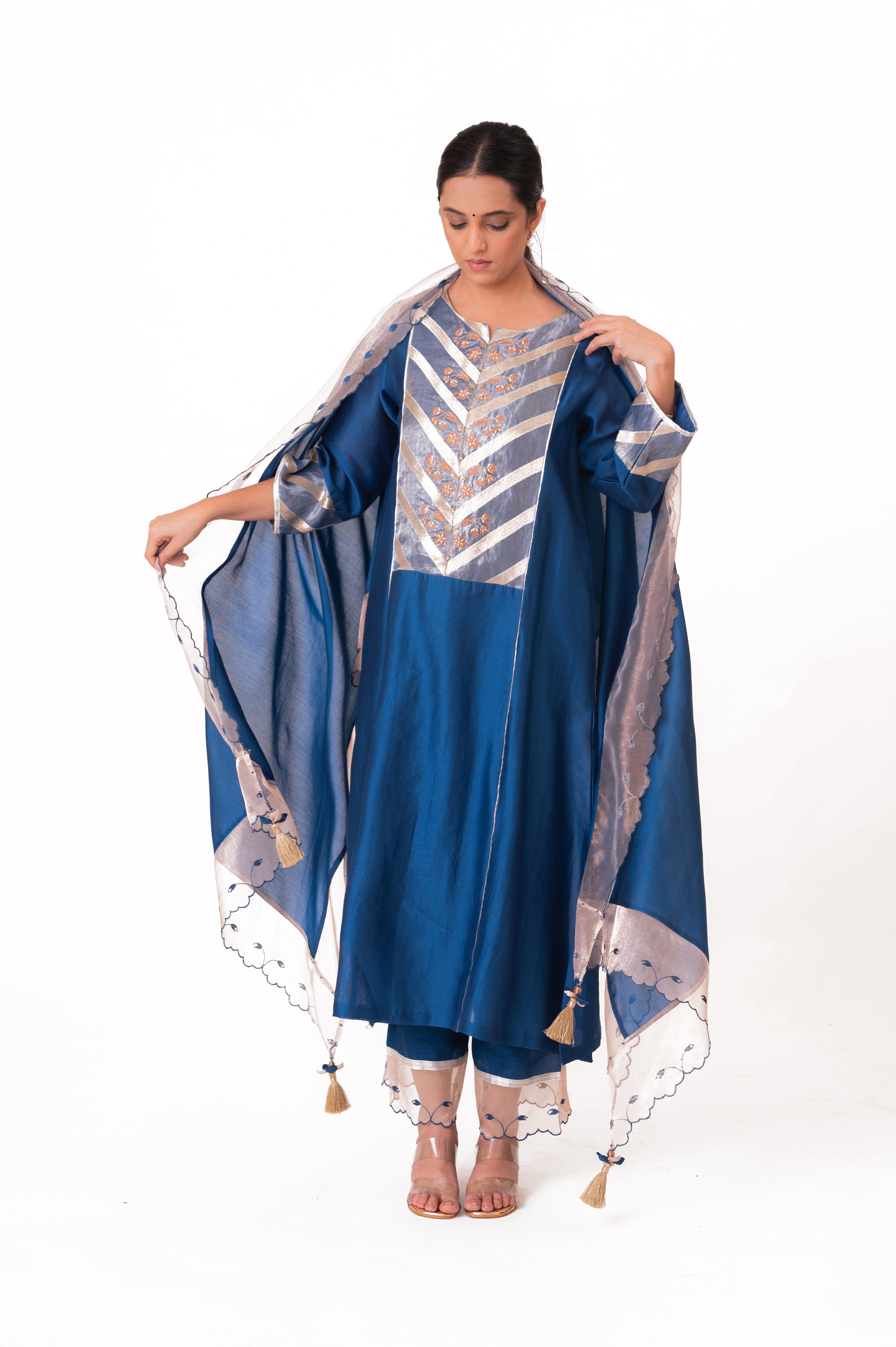 LILA - Royal Blue - Banarasi Yoke Kurta Set