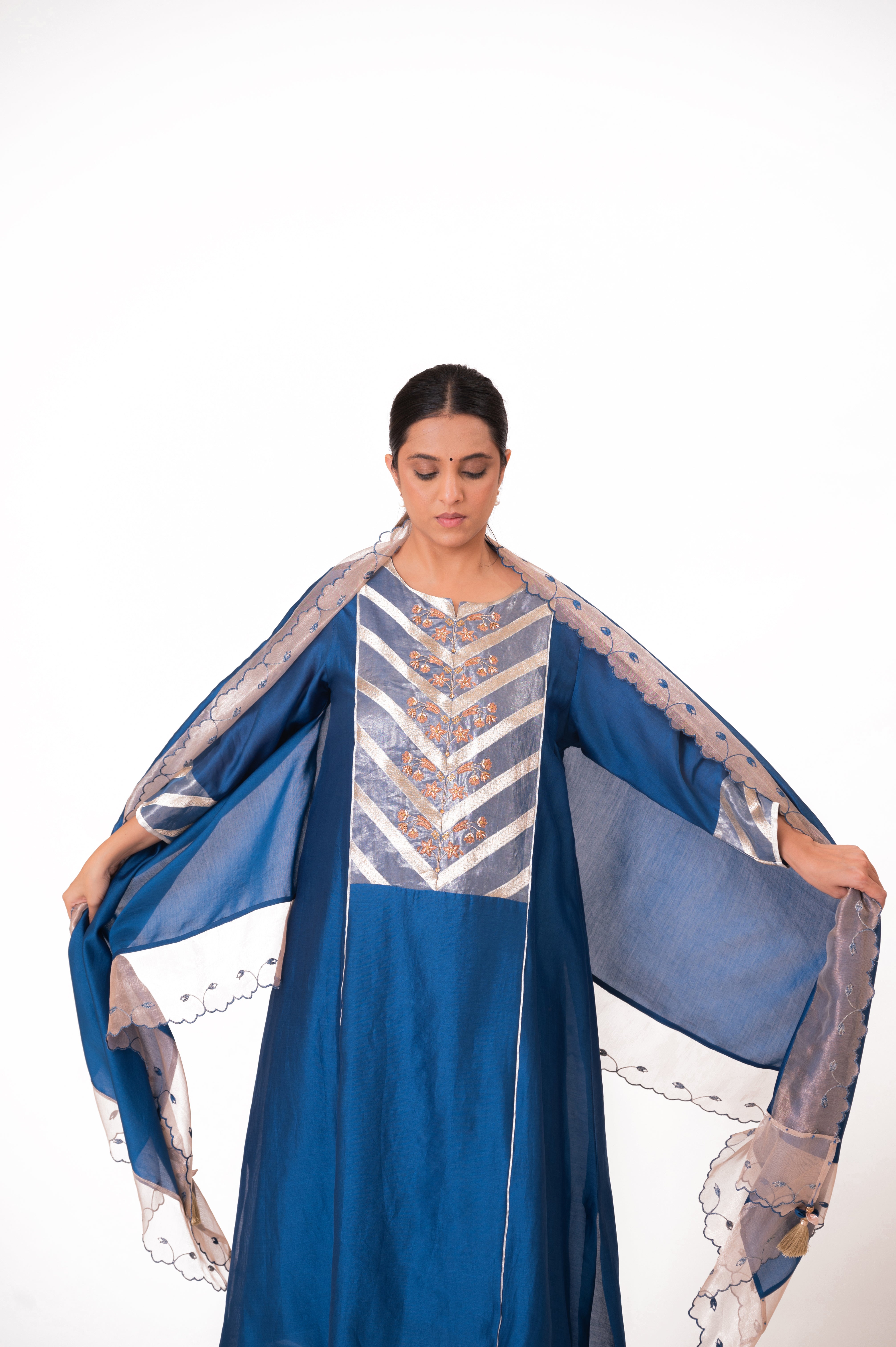 LILA - Royal Blue - Banarasi Yoke Kurta Set
