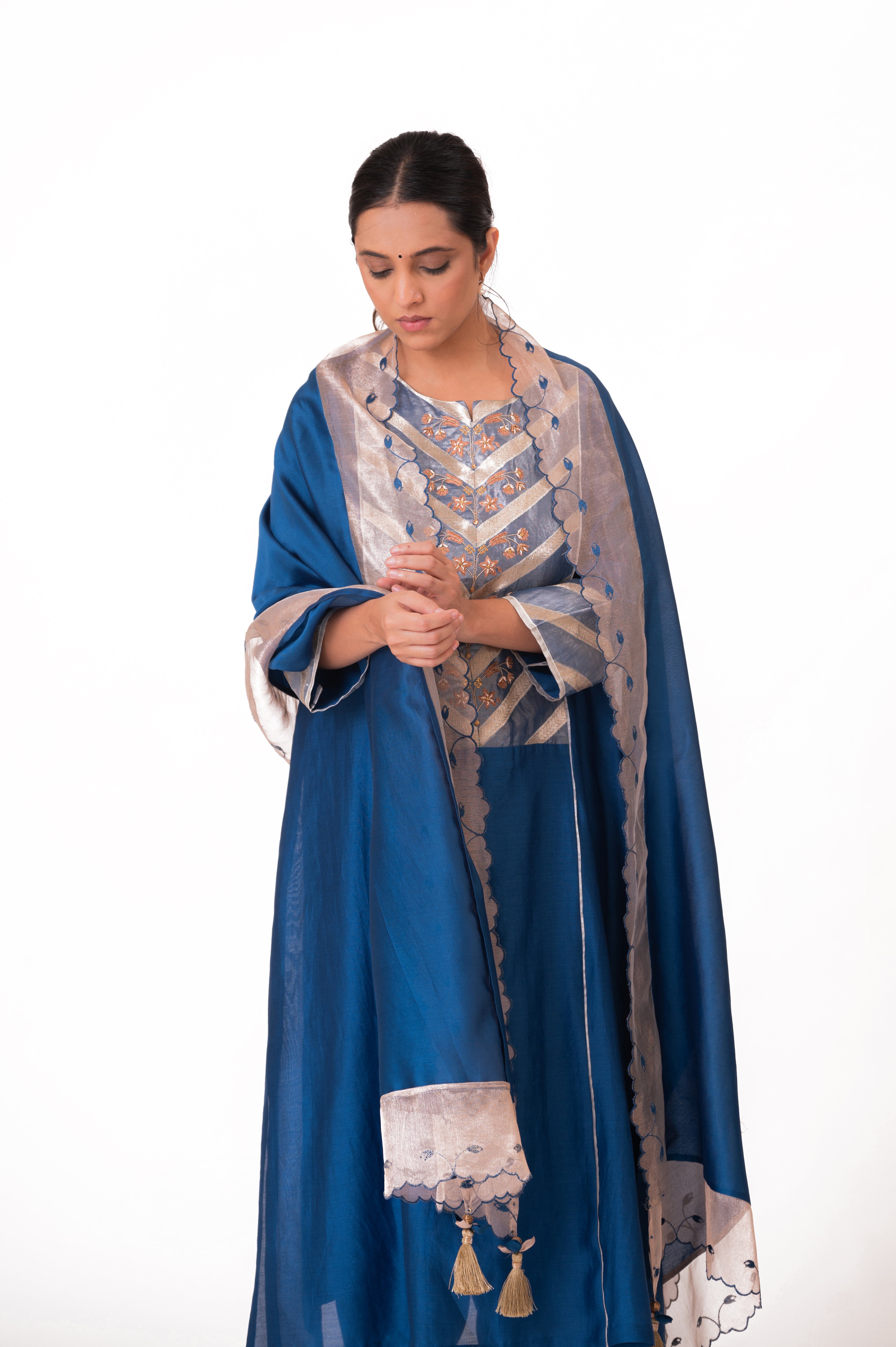 LILA - Royal Blue - Banarasi Yoke Kurta Set