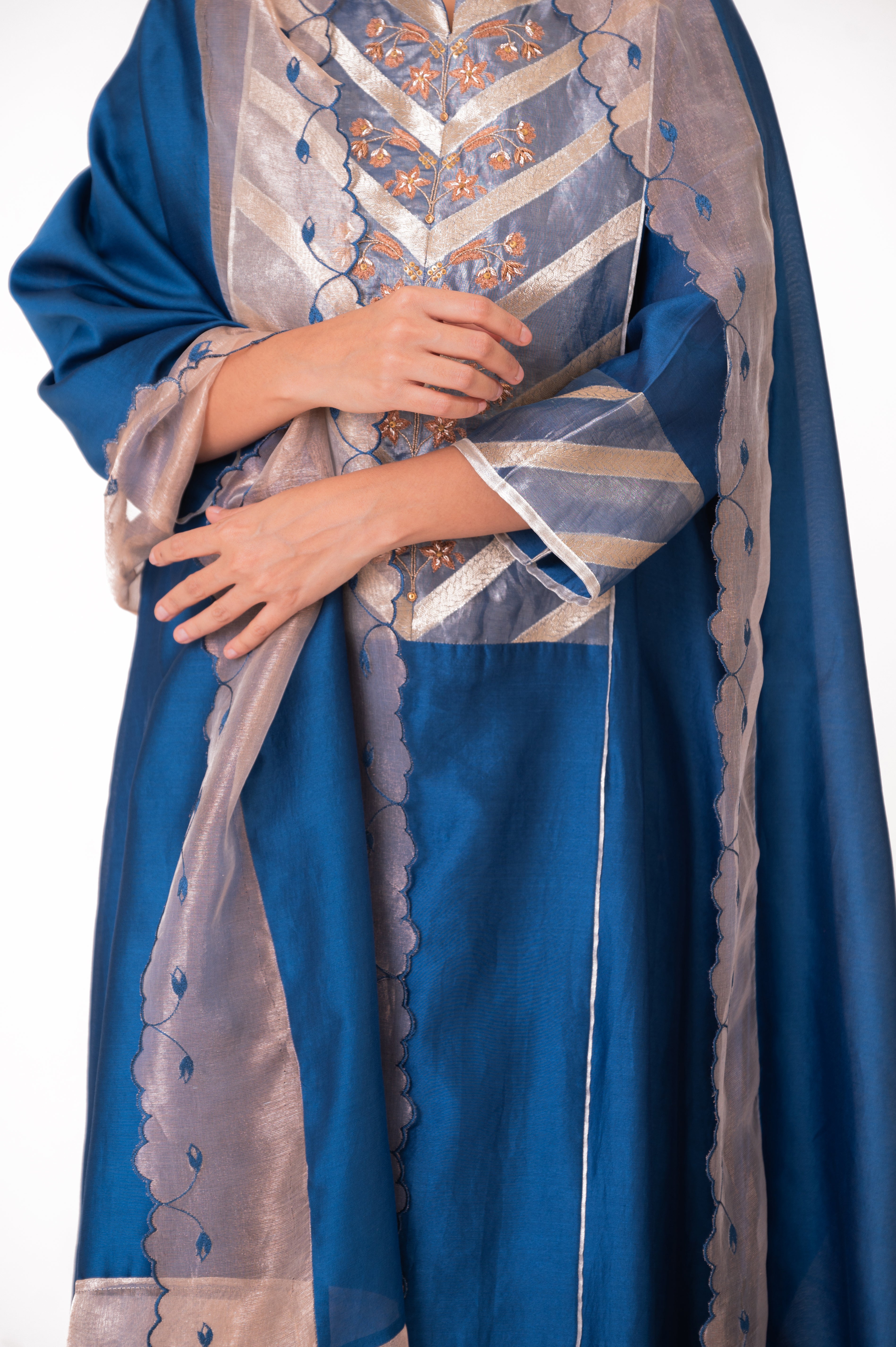 LILA - Royal Blue - Banarasi Yoke Kurta Set