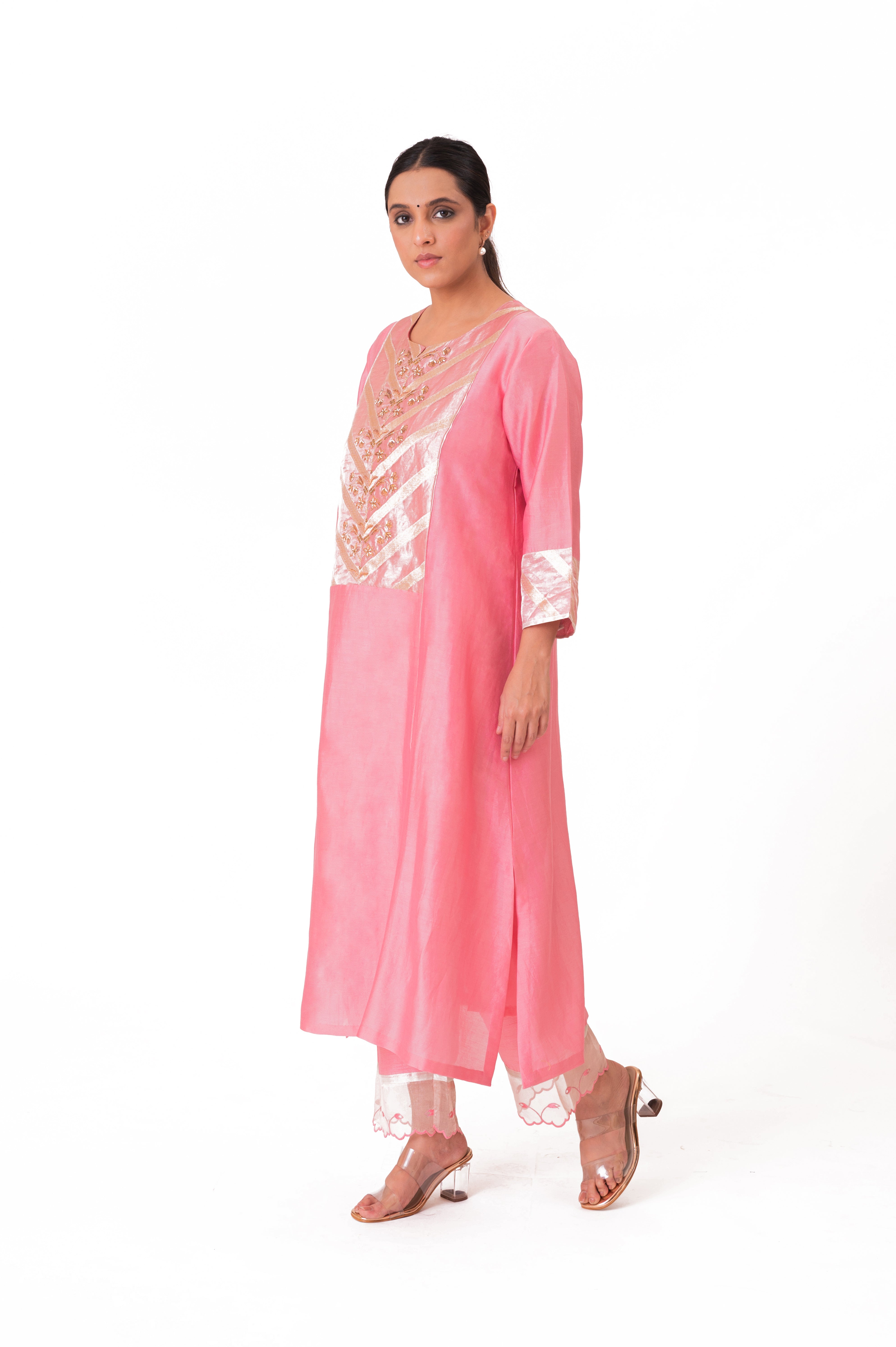 LILA - Lotus Pink - Banarasi Yoke Kurta Set