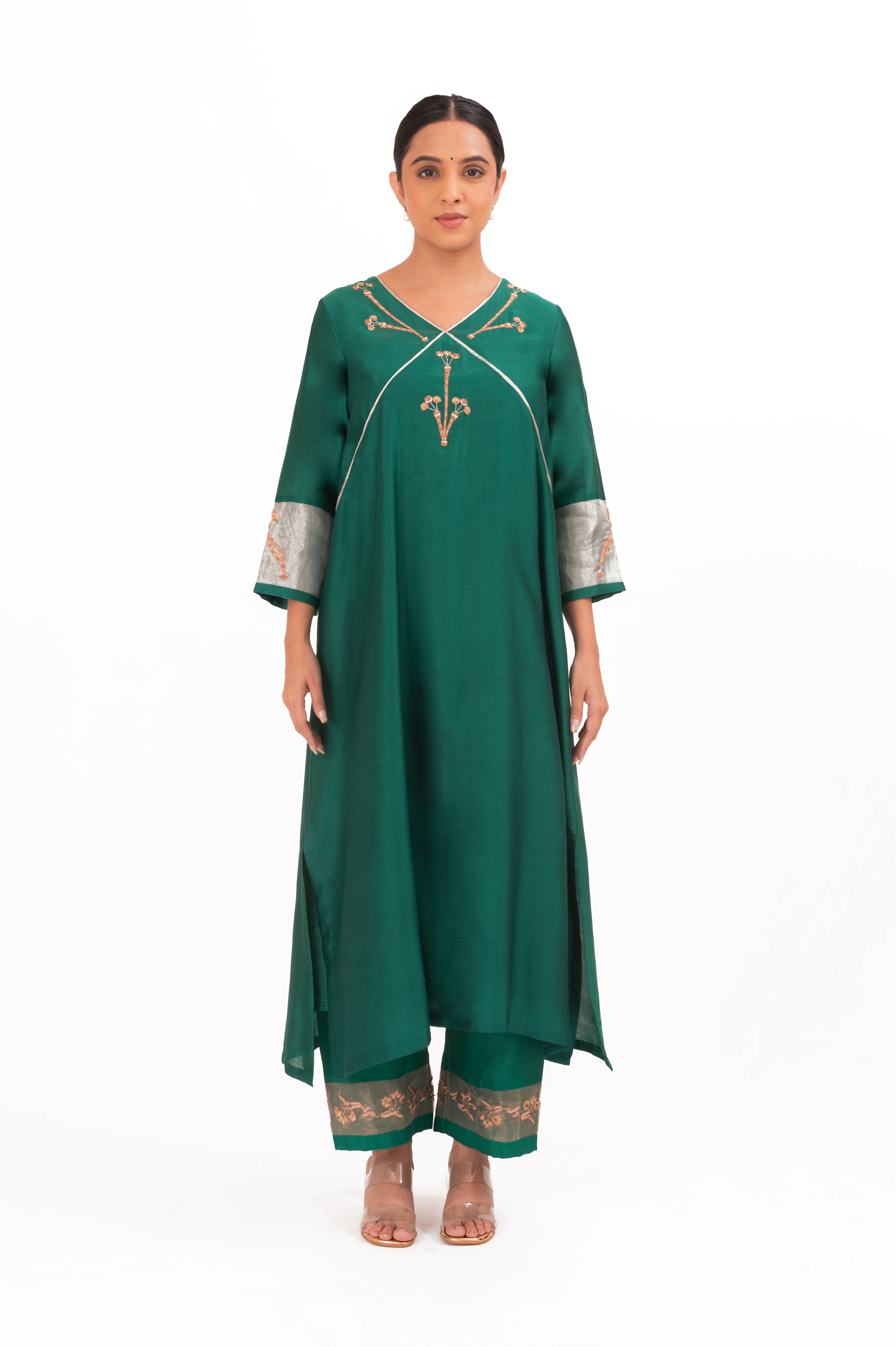 LILA - Emerald - V neckline Kurta Set